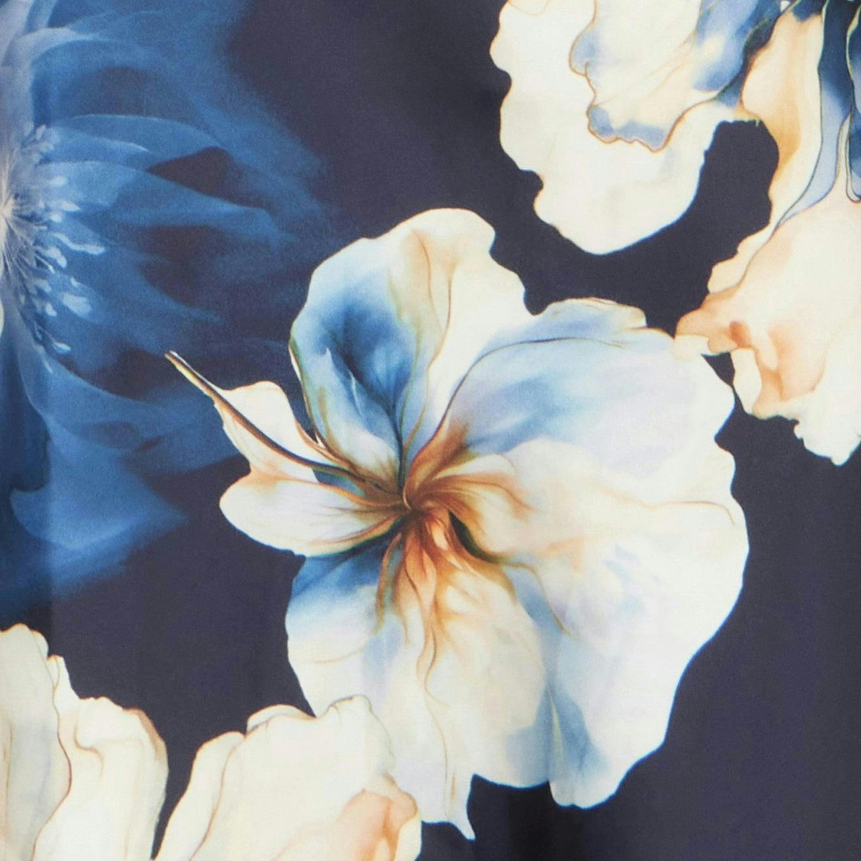 Yumi Navy Cowl Neck Satin Floral Dress , view 6 of 6