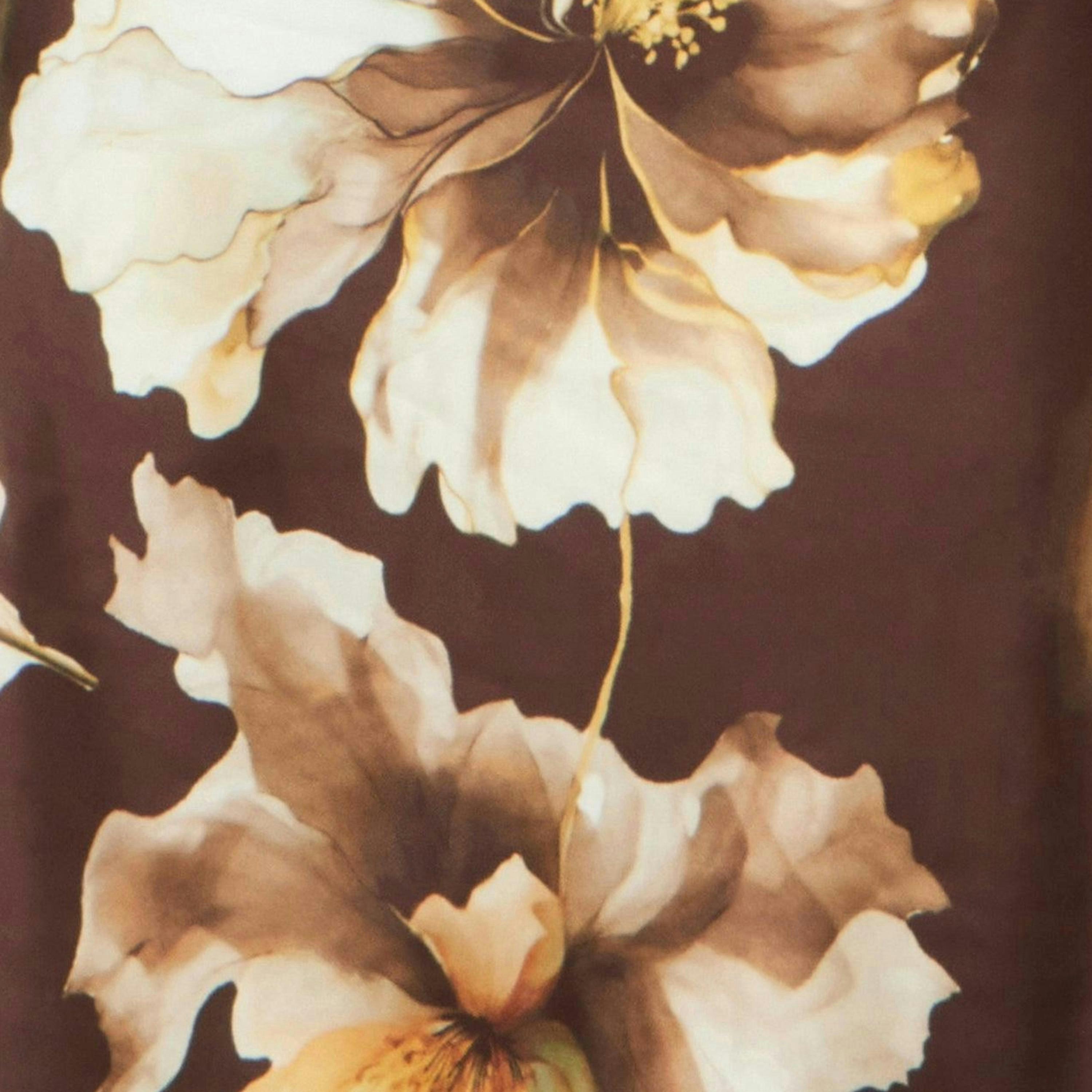 Yumi Brown Cowl Neck Satin Floral Dress , view 6 of 6