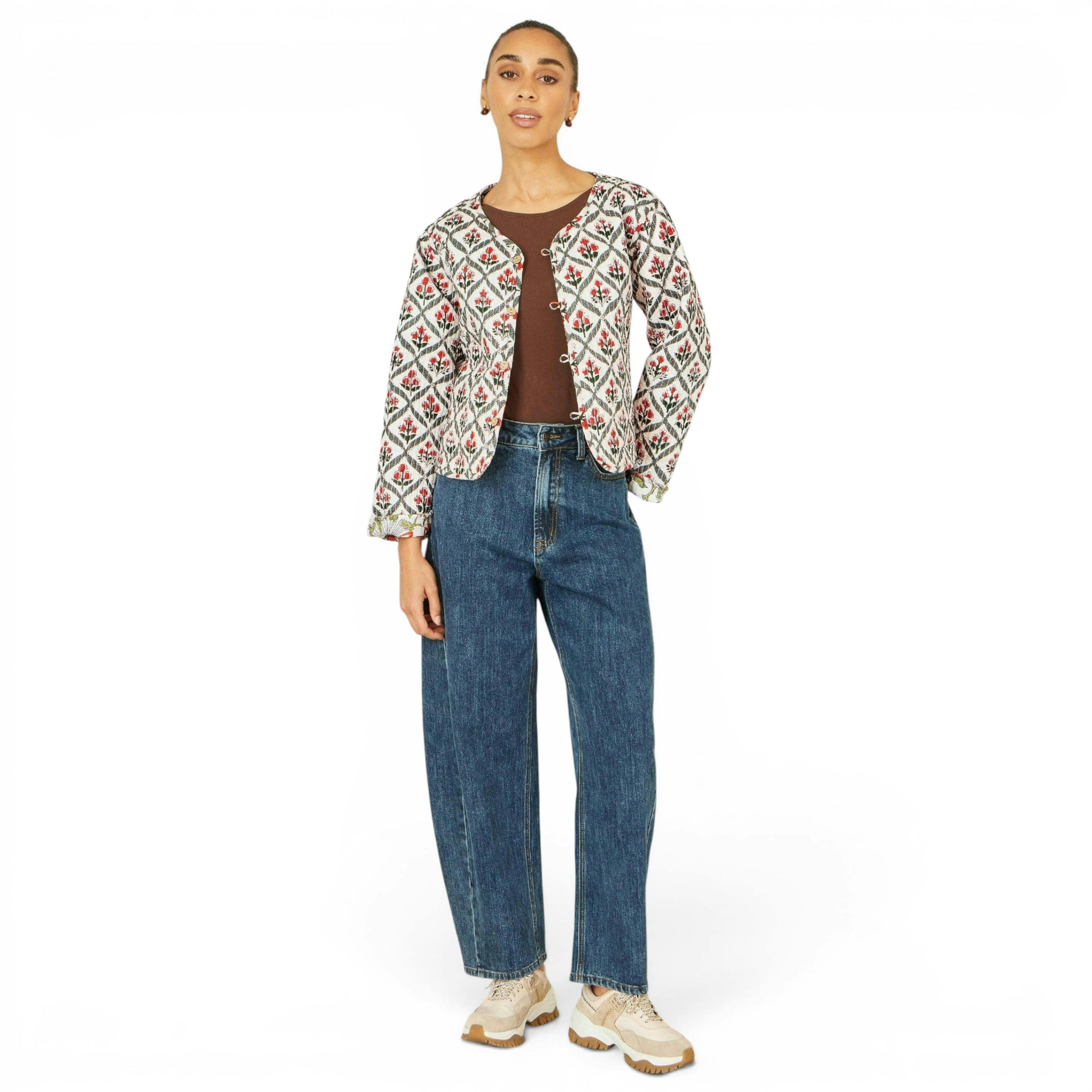 Yumi White Peacock Print Reversible Cotton Quilted Jacket , view 5 of 6