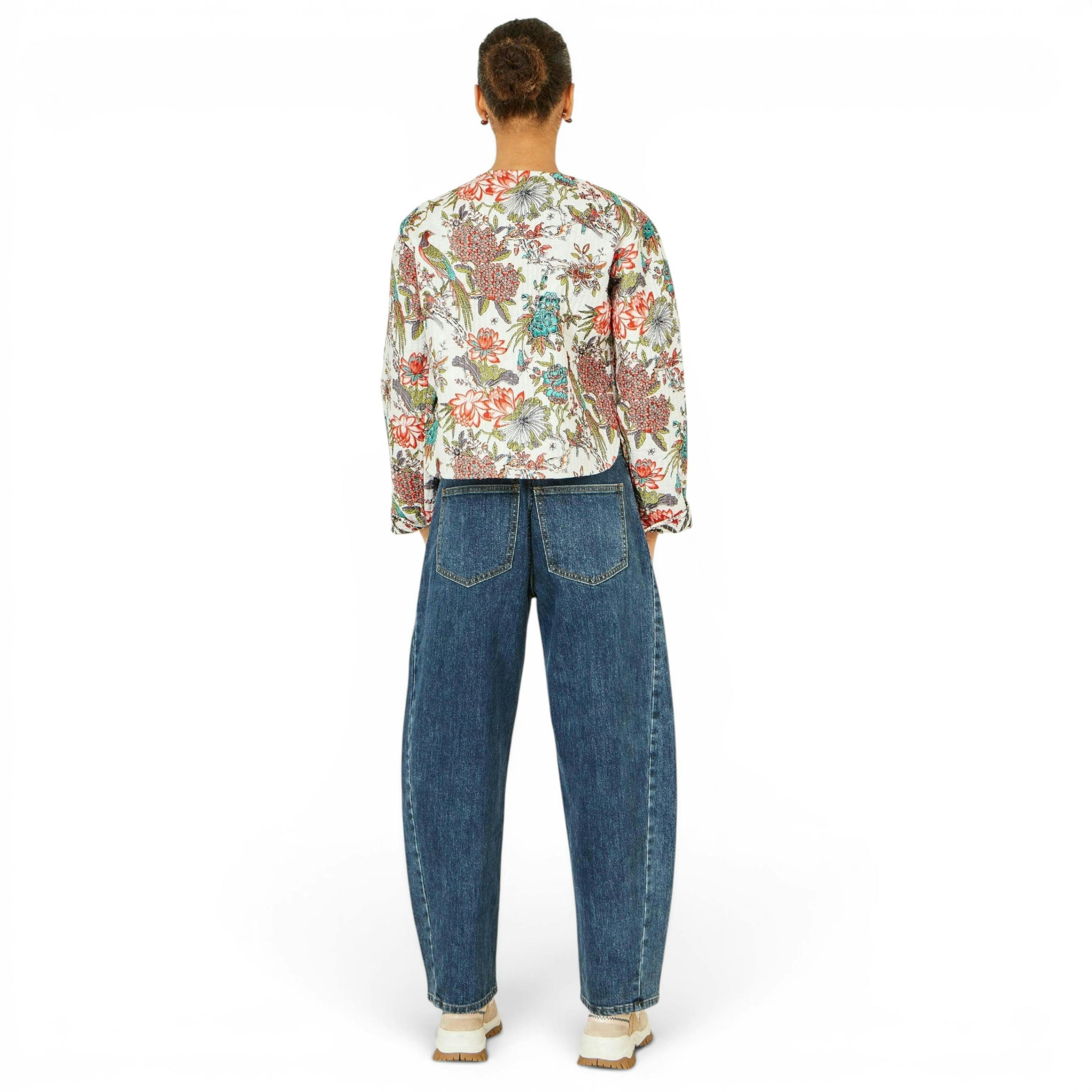 Yumi White Peacock Print Reversible Cotton Quilted Jacket , view 6 of 6