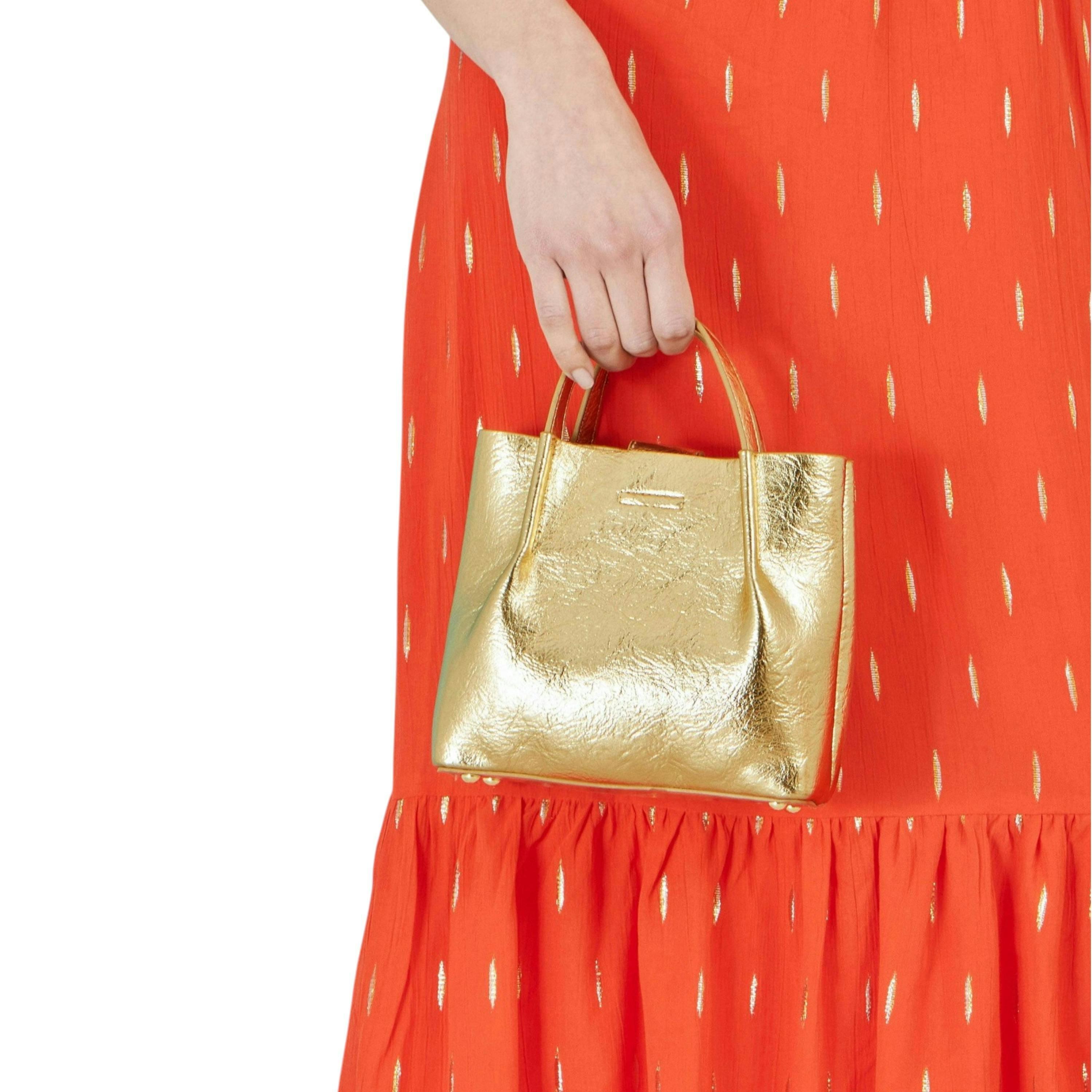 Yumi Gold Metallic Small Tote Bag , view 3 of 6