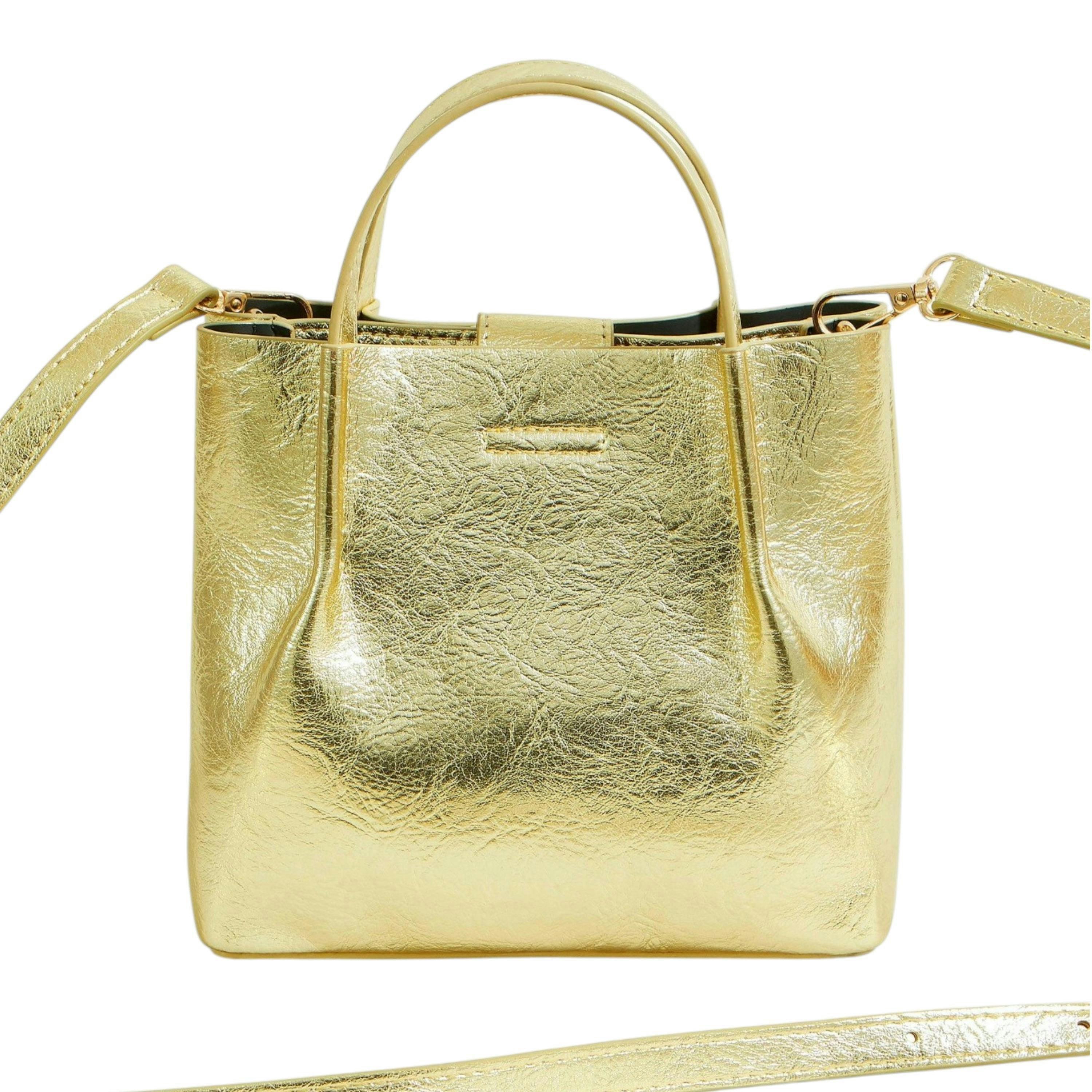 Yumi Gold Metallic Small Tote Bag , view 5 of 6
