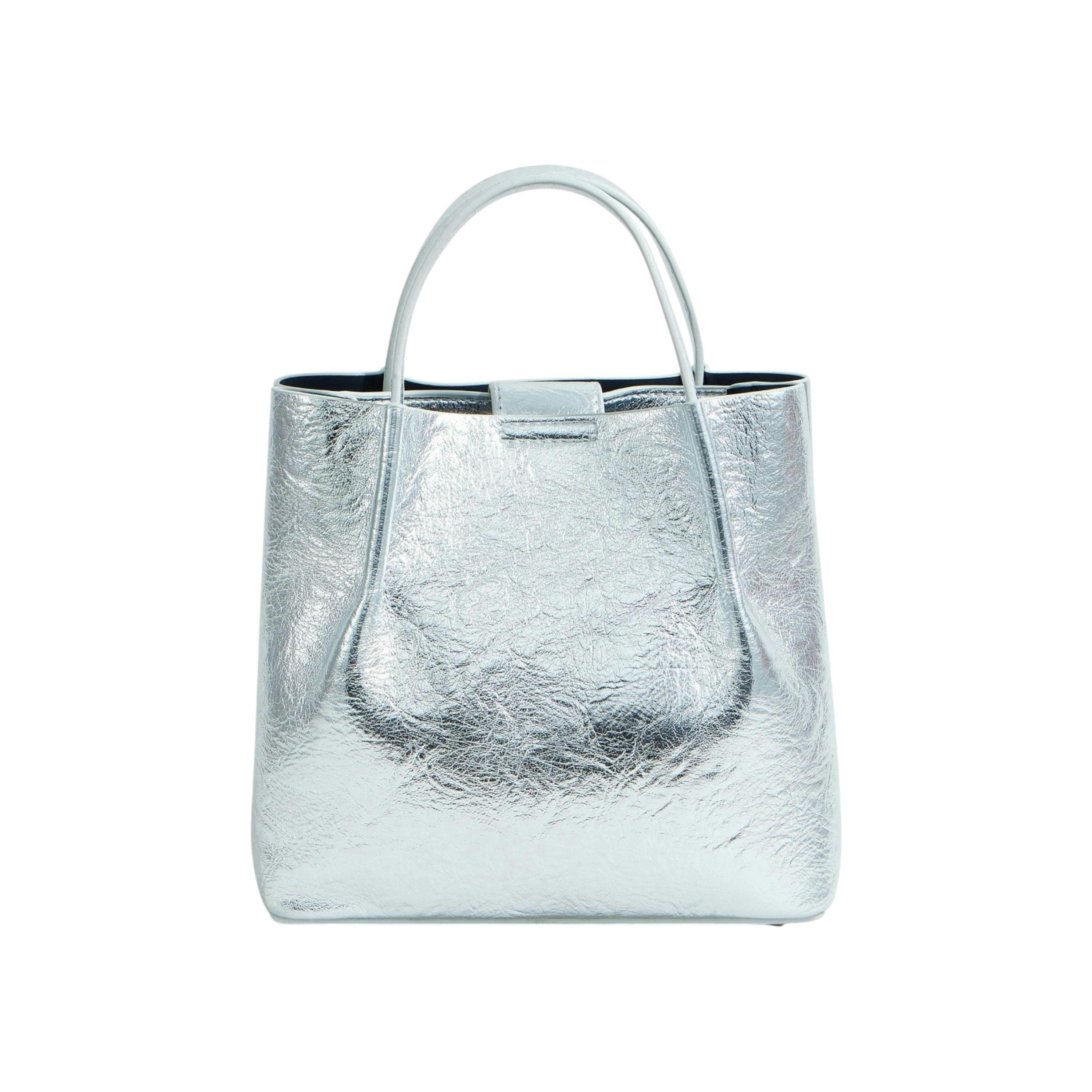 Yumi Silver Metallic Small Tote Bag , view 1 of 4