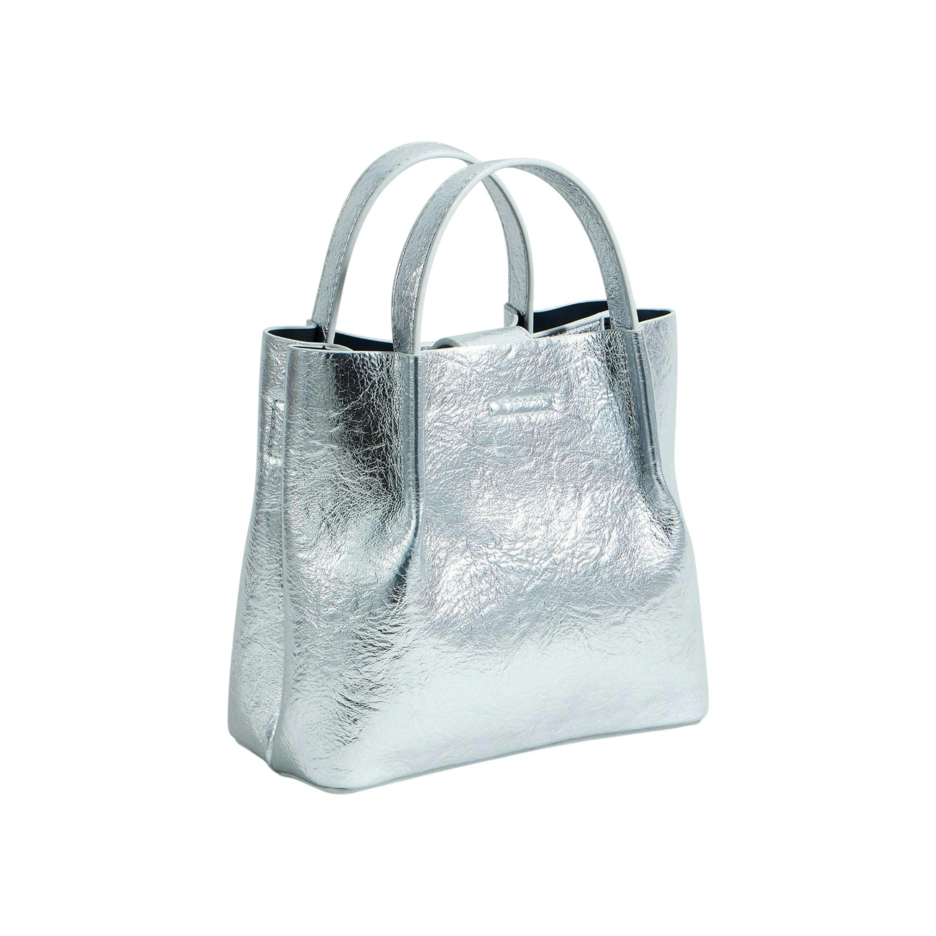 Yumi Silver Metallic Small Tote Bag , view 2 of 4