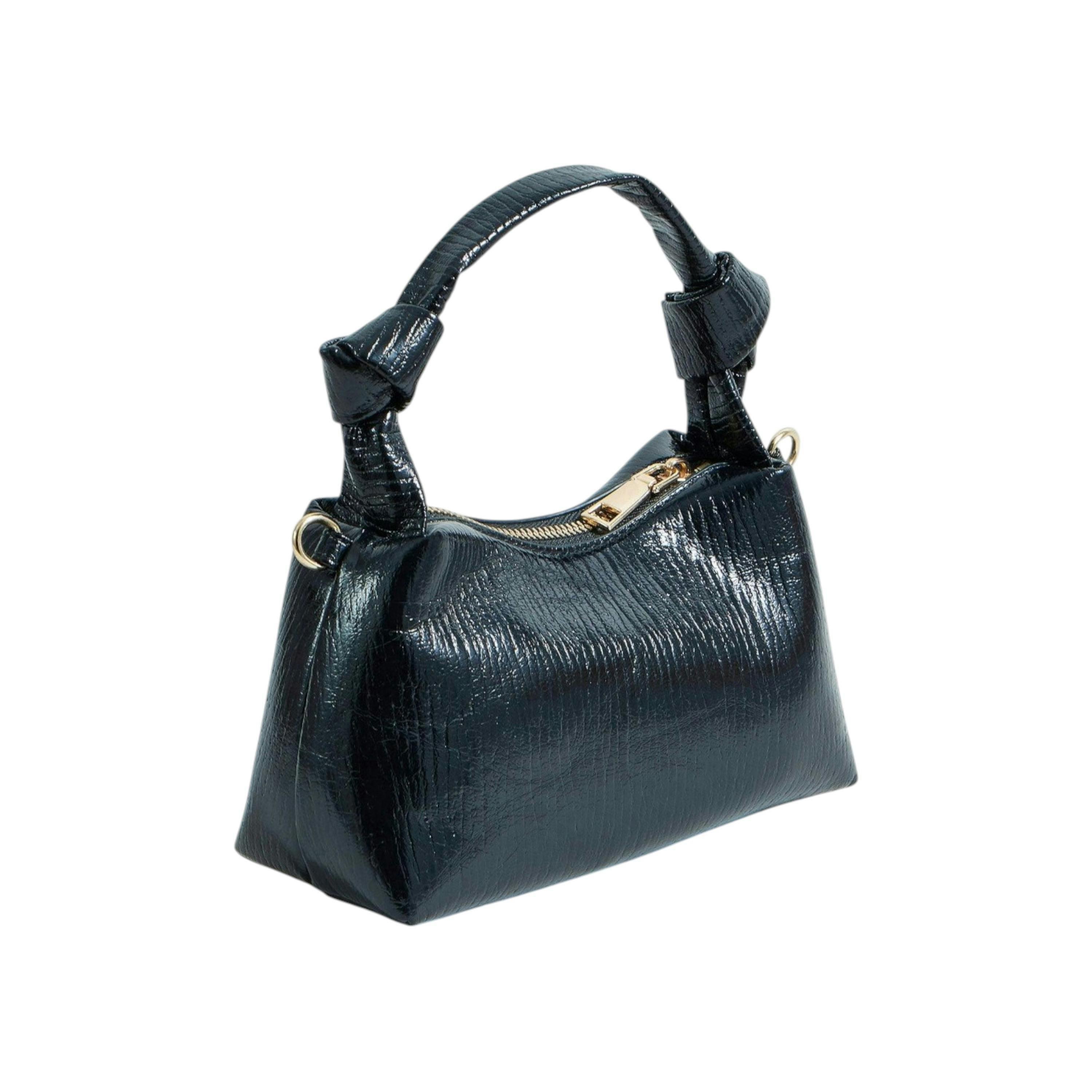 Yumi Black Textured Small Knot Handle Handbag , view 3 of 6