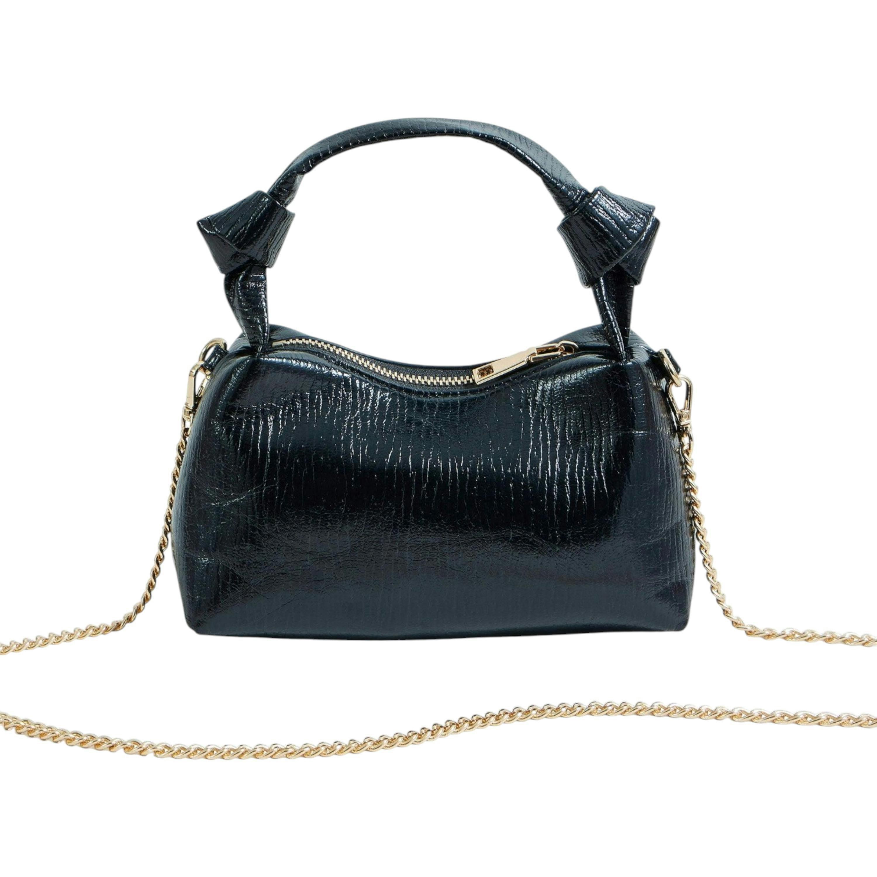 Yumi Black Textured Small Knot Handle Handbag , view 4 of 6