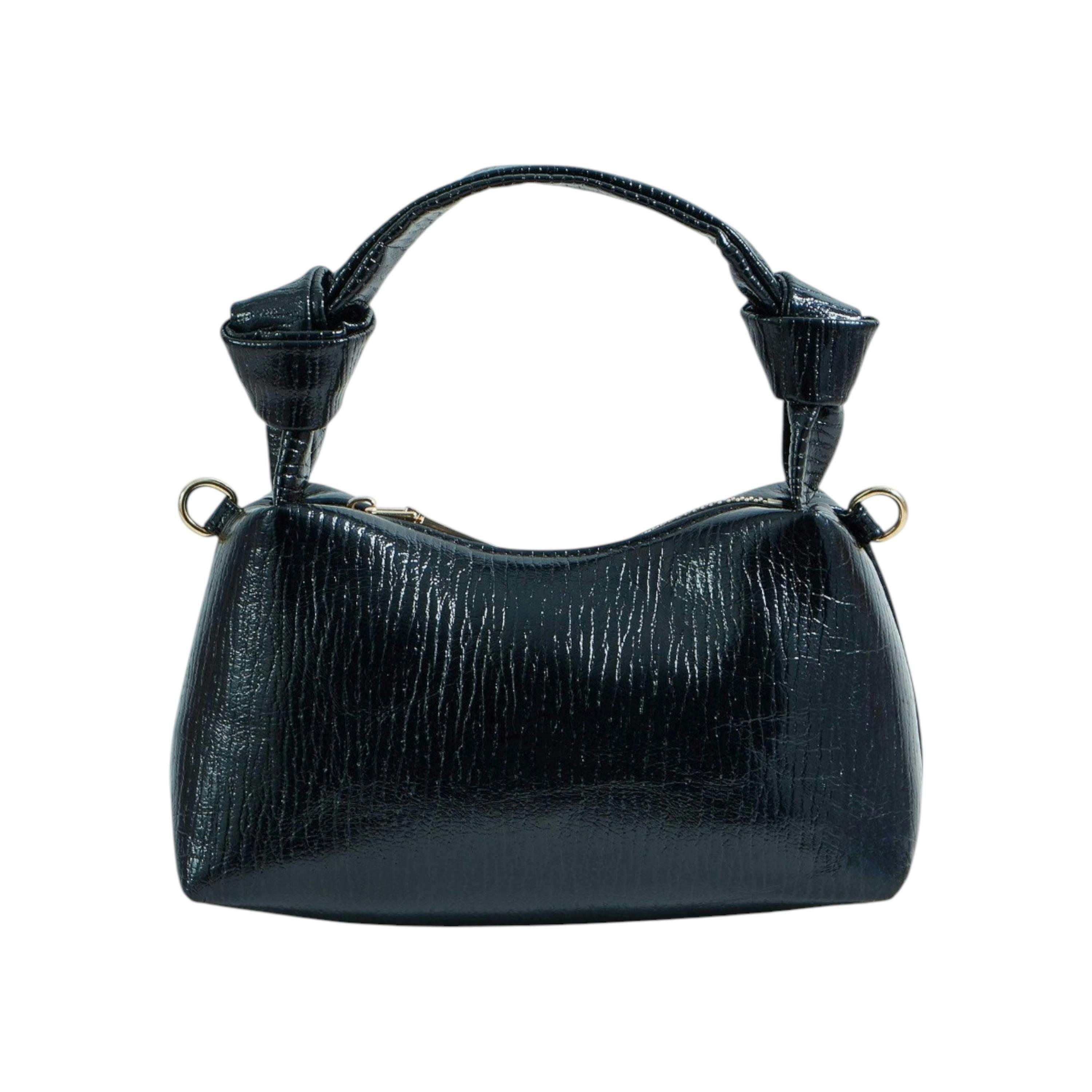 Yumi Black Textured Small Knot Handle Handbag , view 5 of 6