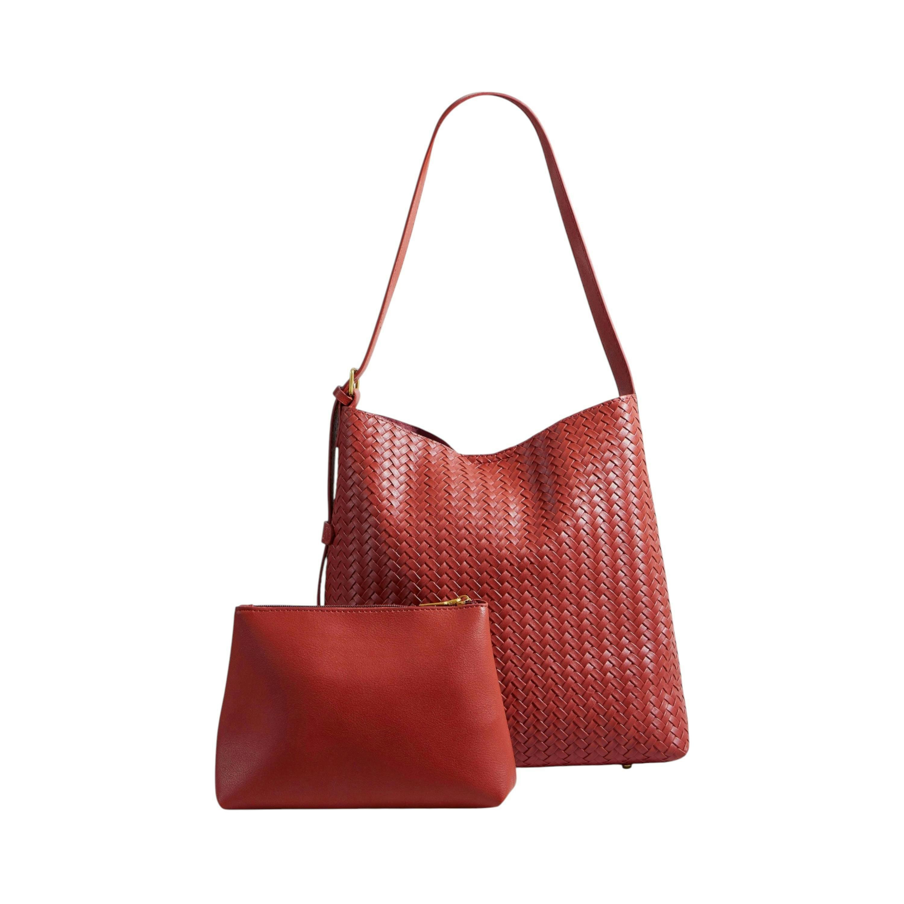 Yumi Red Woven Shoulder Bag With Detachable Inside Purse , view 1 of 4