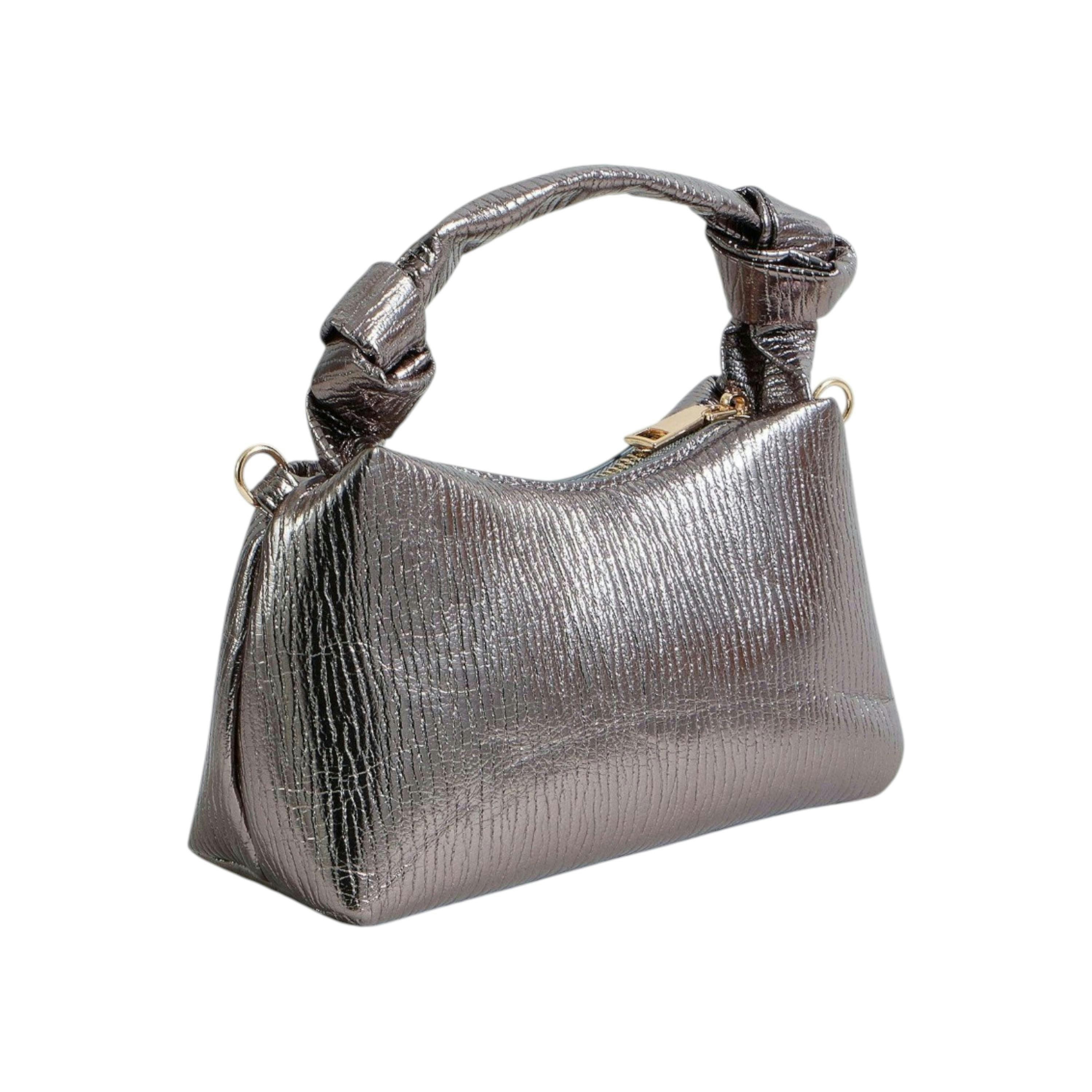 Yumi Pewter Textured Small Knot Handle Handbag , view 4 of 6