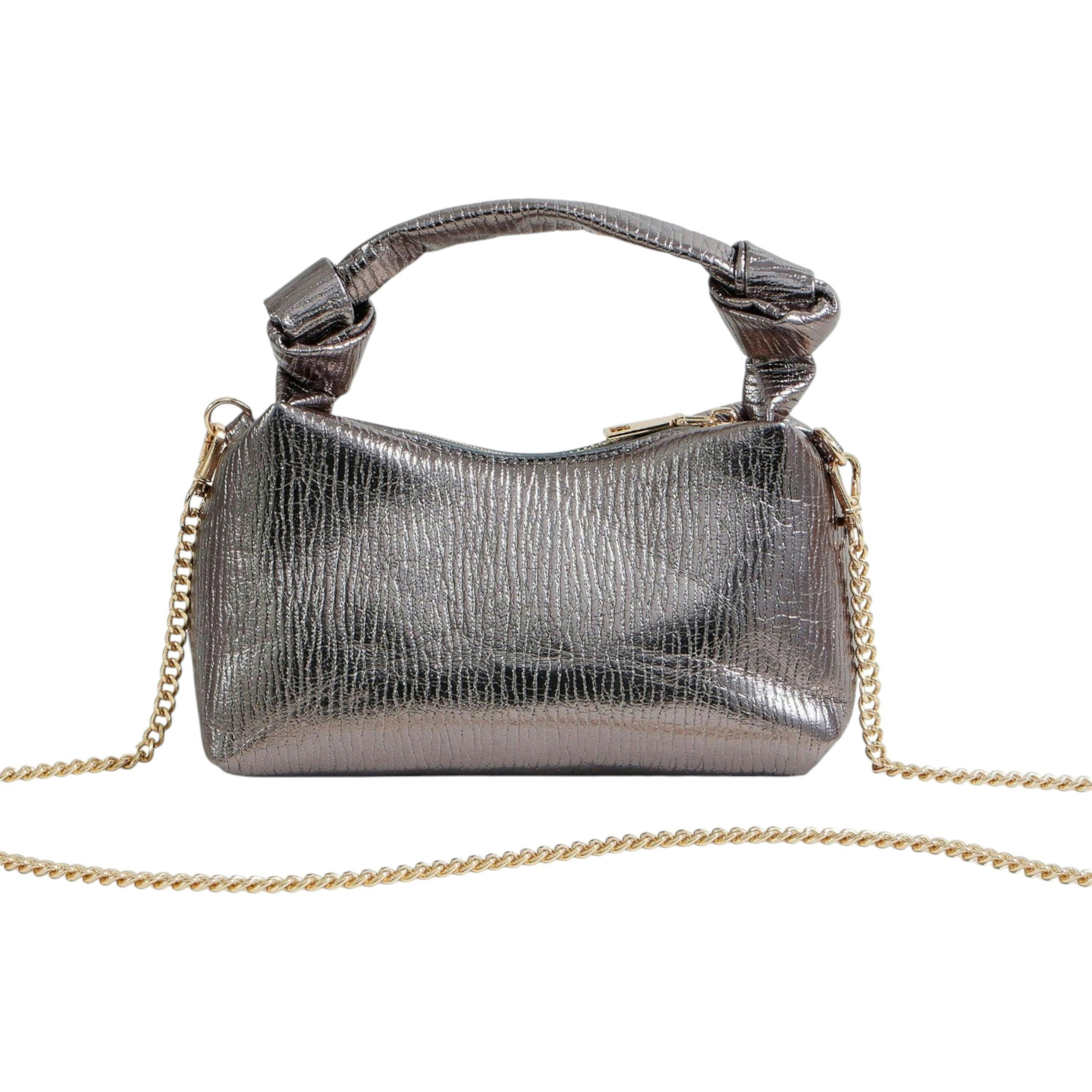 Yumi Pewter Textured Small Knot Handle Handbag , view 5 of 6