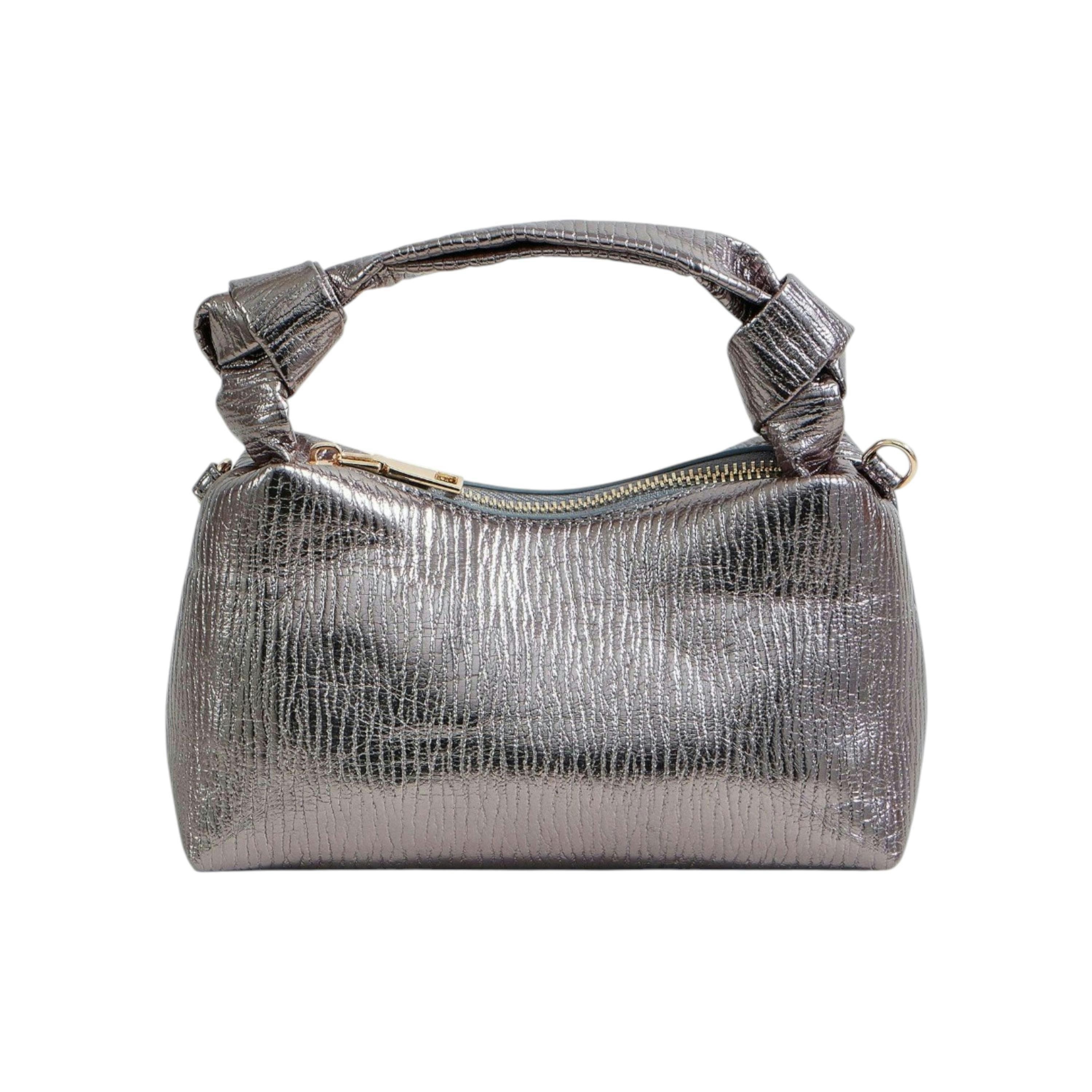 Yumi Pewter Textured Small Knot Handle Handbag , view 6 of 6
