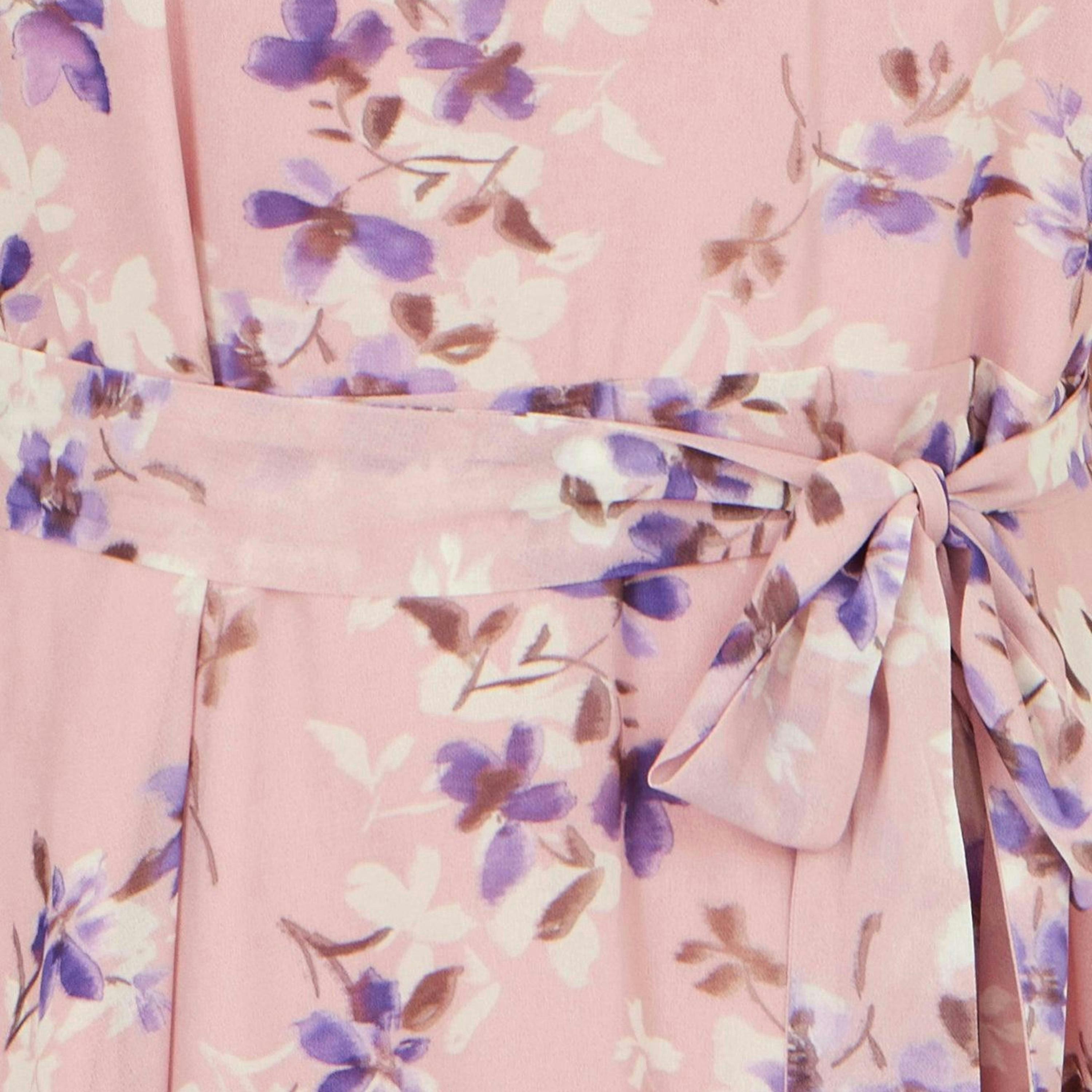 Yumi Pink Blossom Skater Midi Dress With Angel Sleeves , view 6 of 6