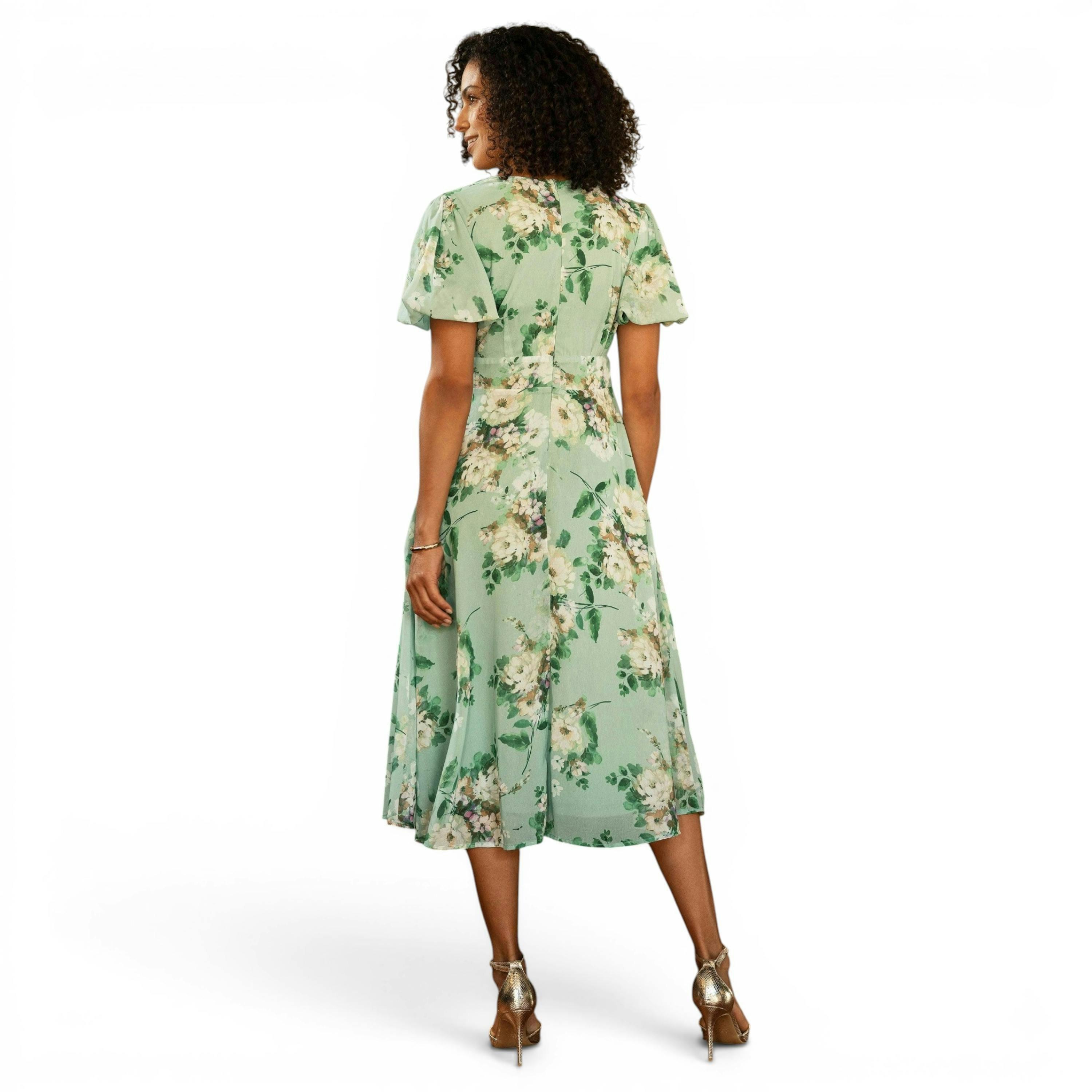 Yumi Mint Floral Tea Dress With Front Ties , view 4 of 6