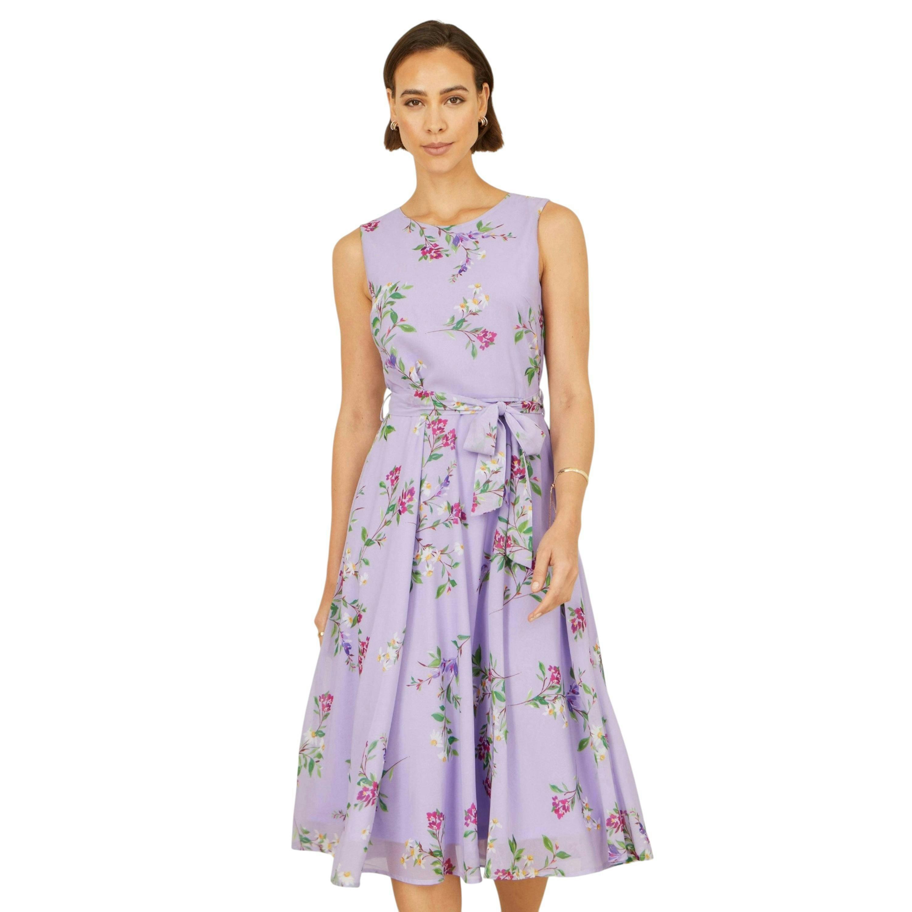 Yumi Lilac Floral Print Midi Skater Dress , view 1 of 5