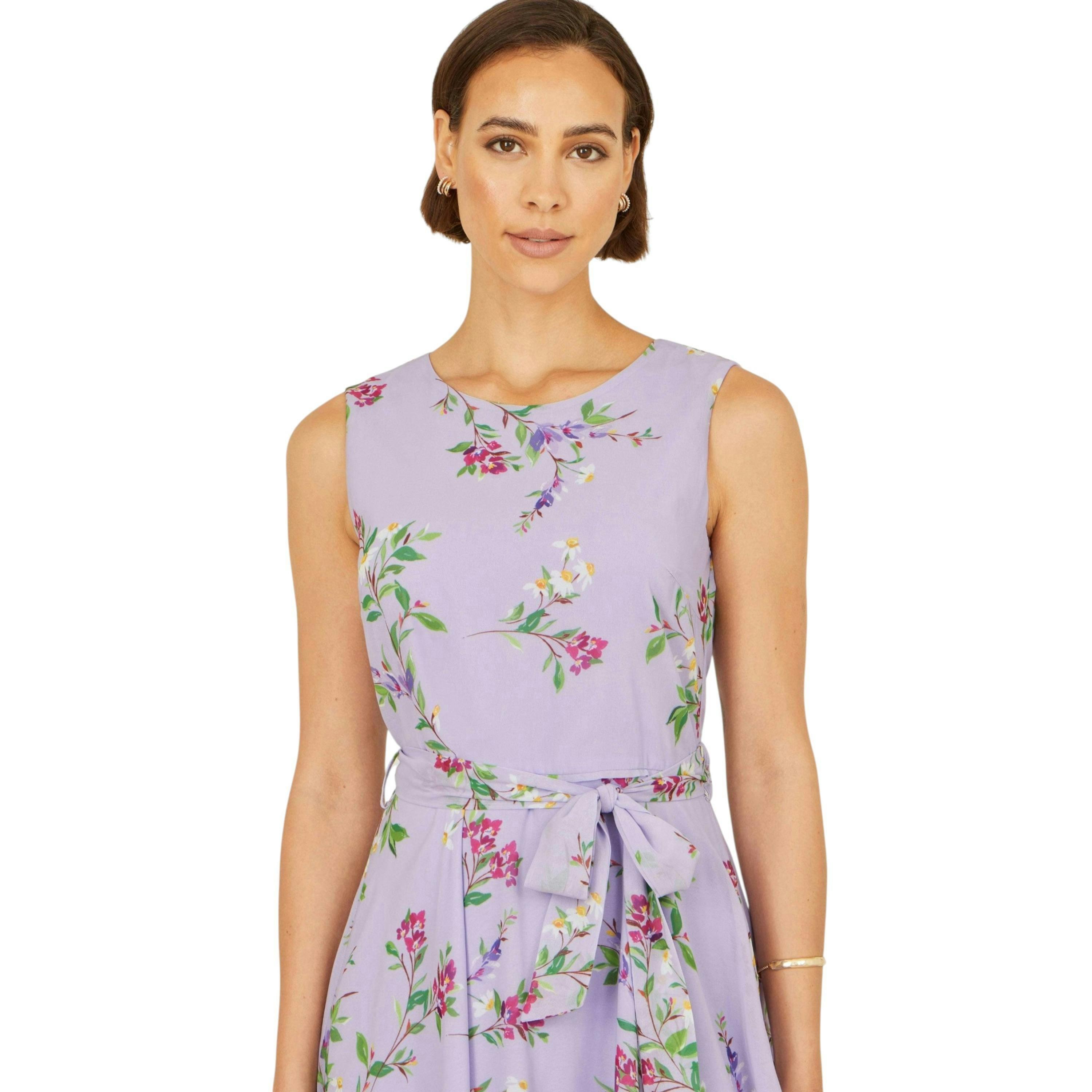 Yumi Lilac Floral Print Midi Skater Dress , view 2 of 5