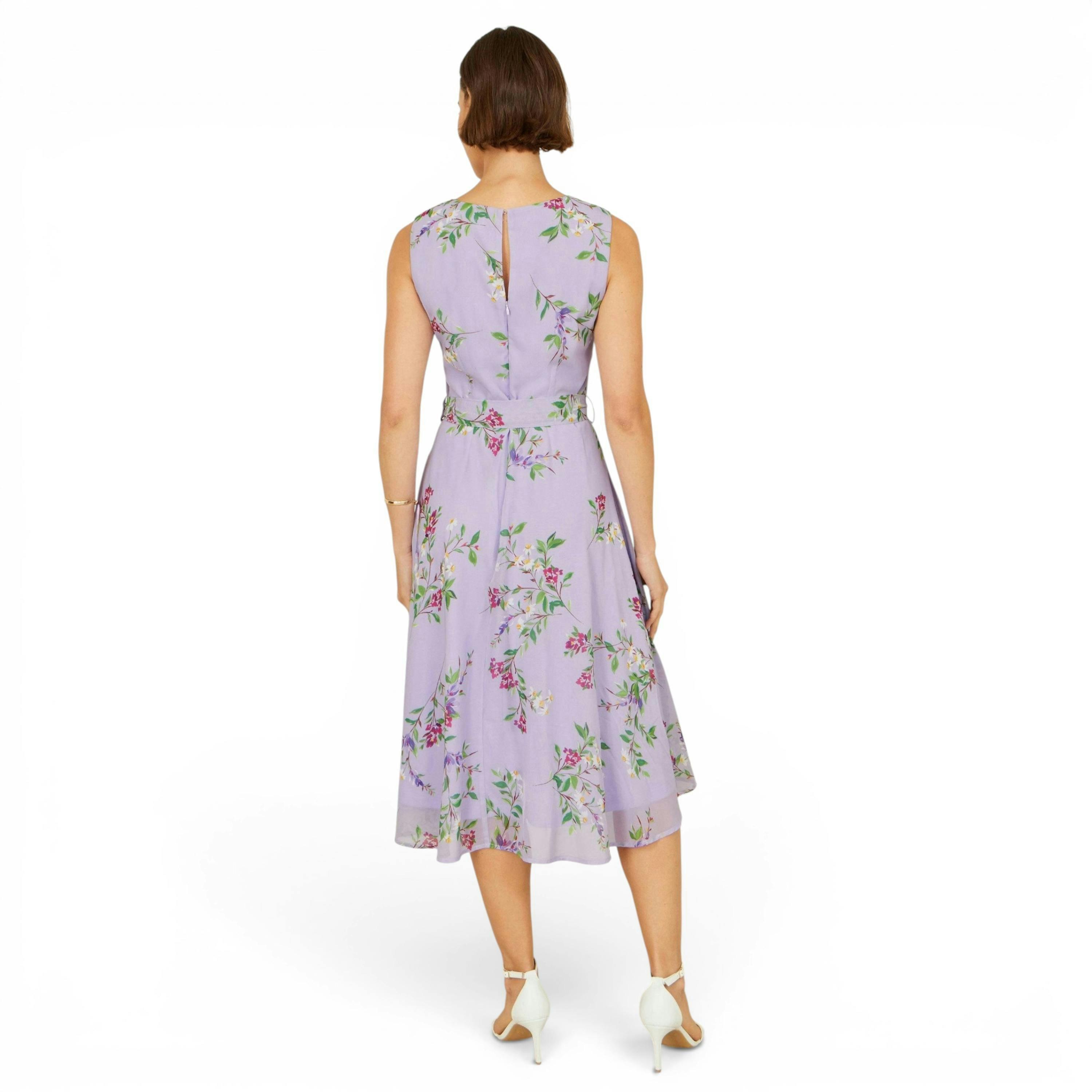 Yumi Lilac Floral Print Midi Skater Dress , view 3 of 5