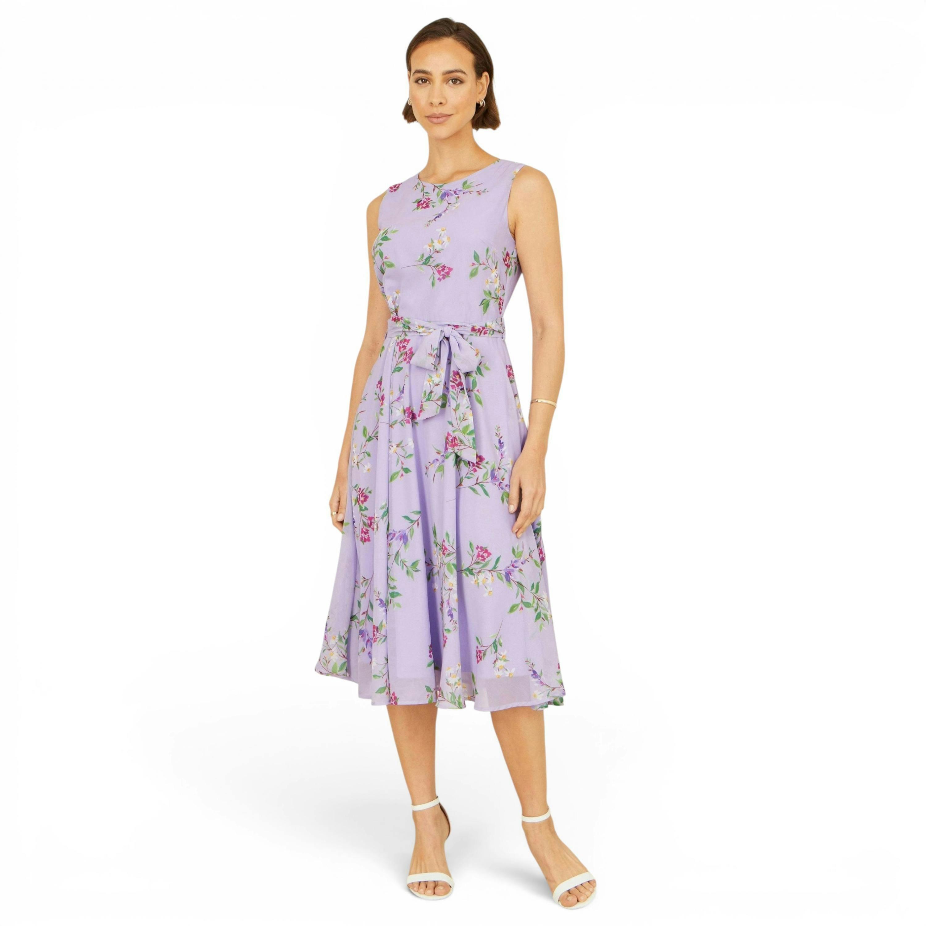 Yumi Lilac Floral Print Midi Skater Dress , view 4 of 5