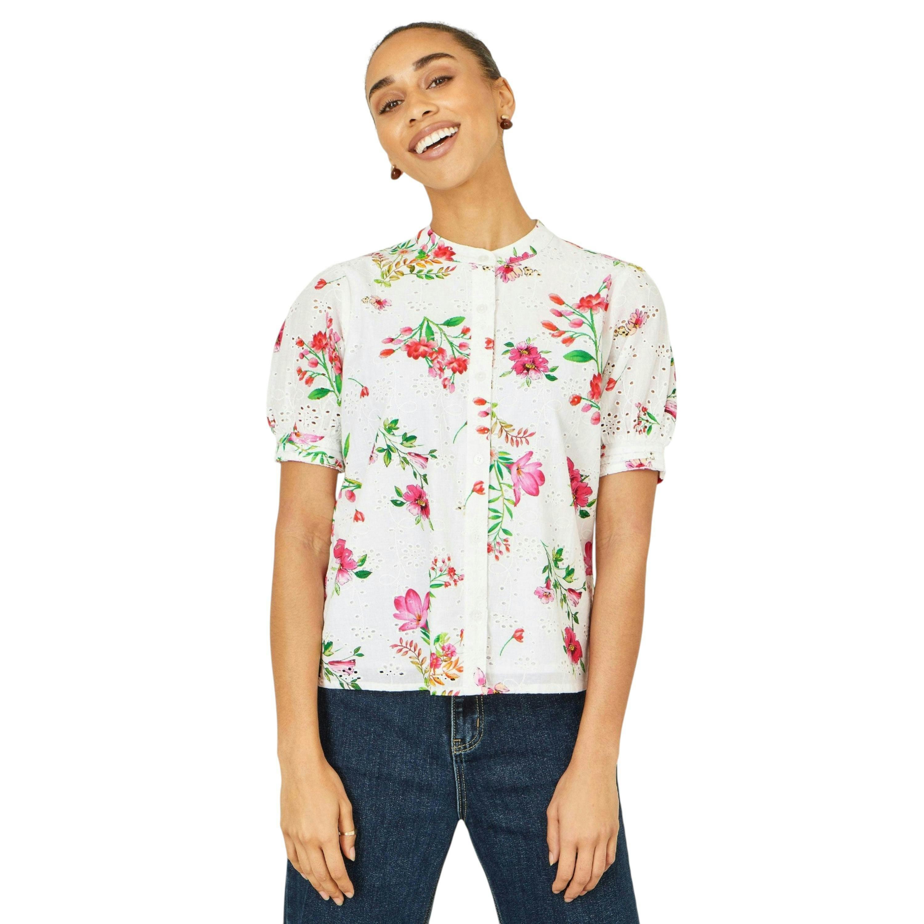 Yumi White Cotton Broderie Anglaise Floral Shirt , view 1 of 6