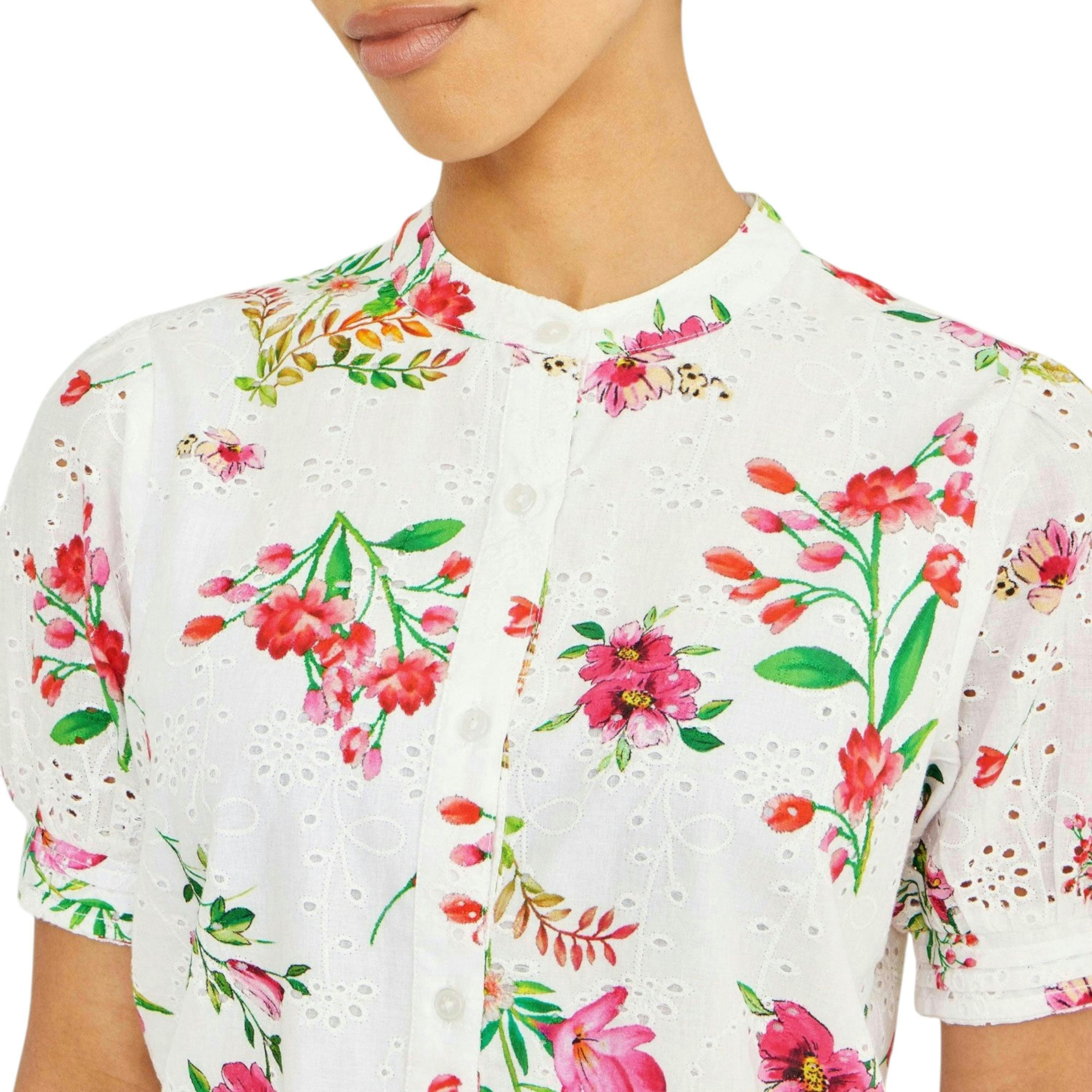 Yumi White Cotton Broderie Anglaise Floral Shirt , view 2 of 6