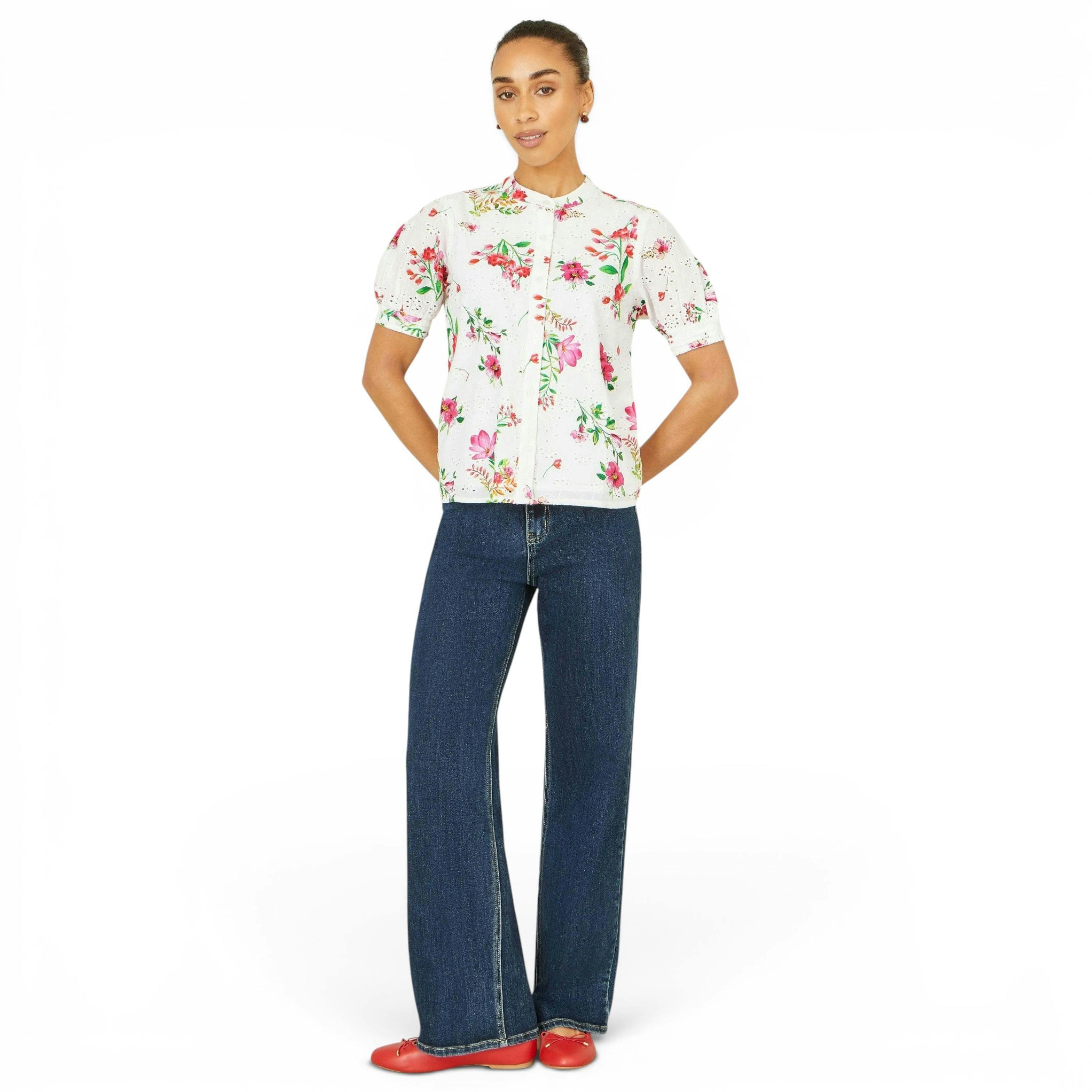 Yumi White Cotton Broderie Anglaise Floral Shirt , view 3 of 6