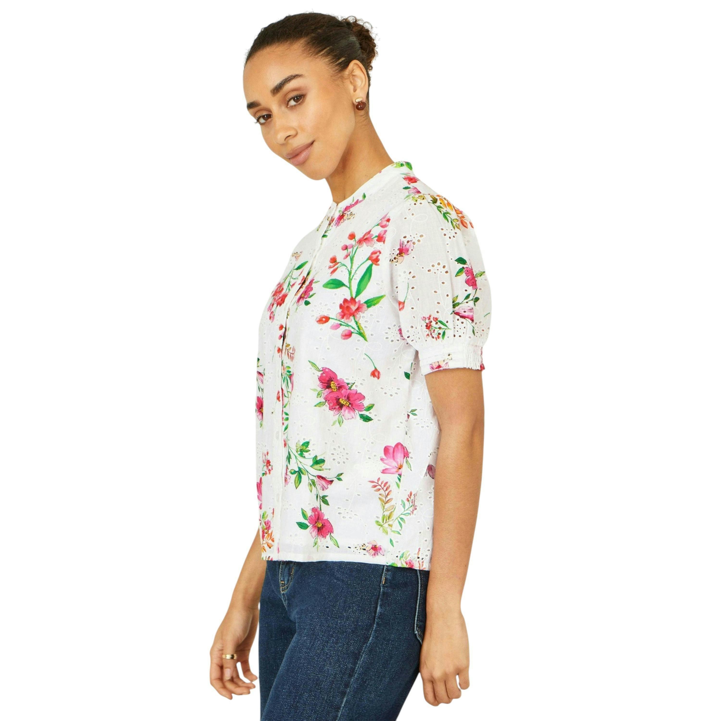 Yumi White Cotton Broderie Anglaise Floral Shirt , view 4 of 6