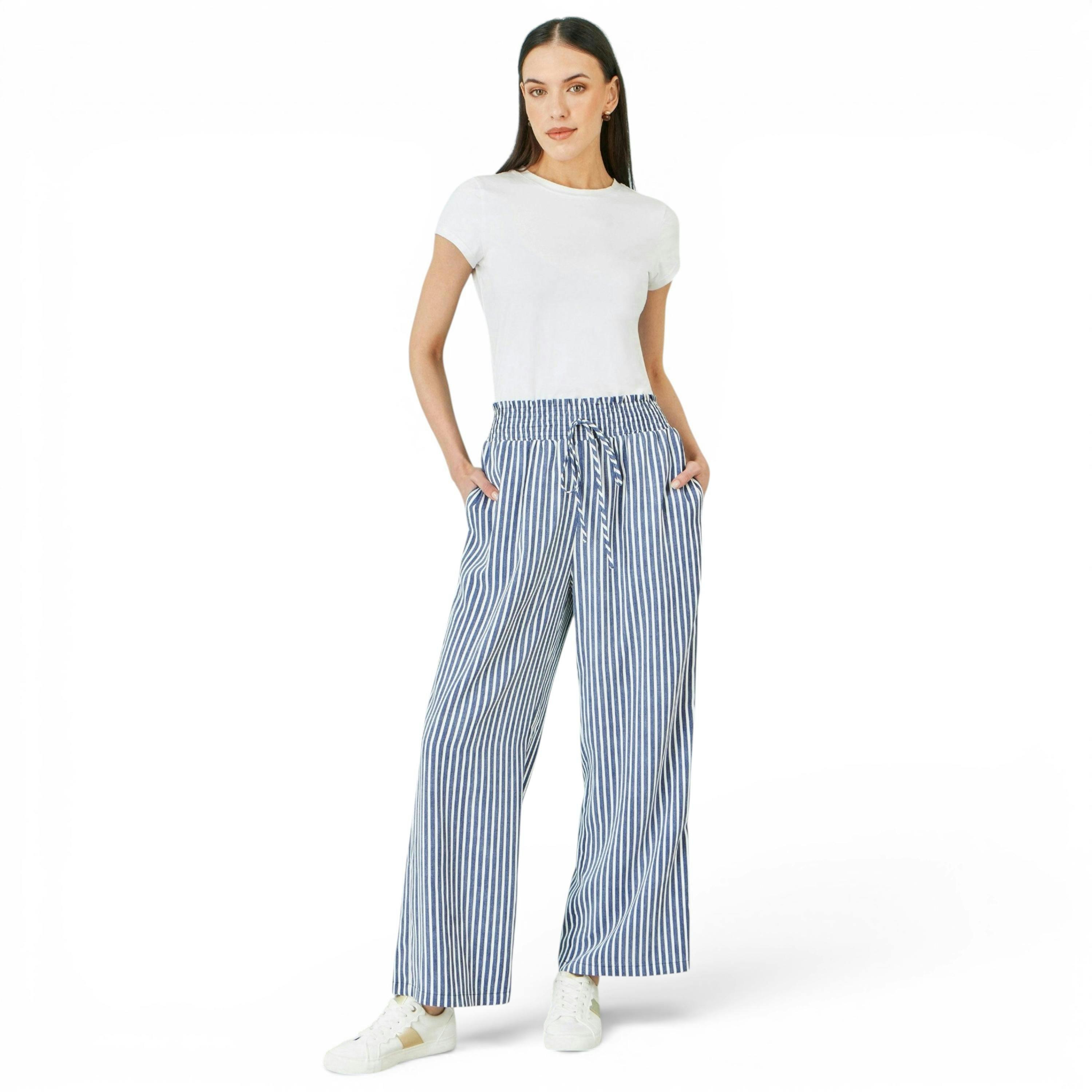 Yumi Blue Stripe Relaxed Trousers , view 1 of 4