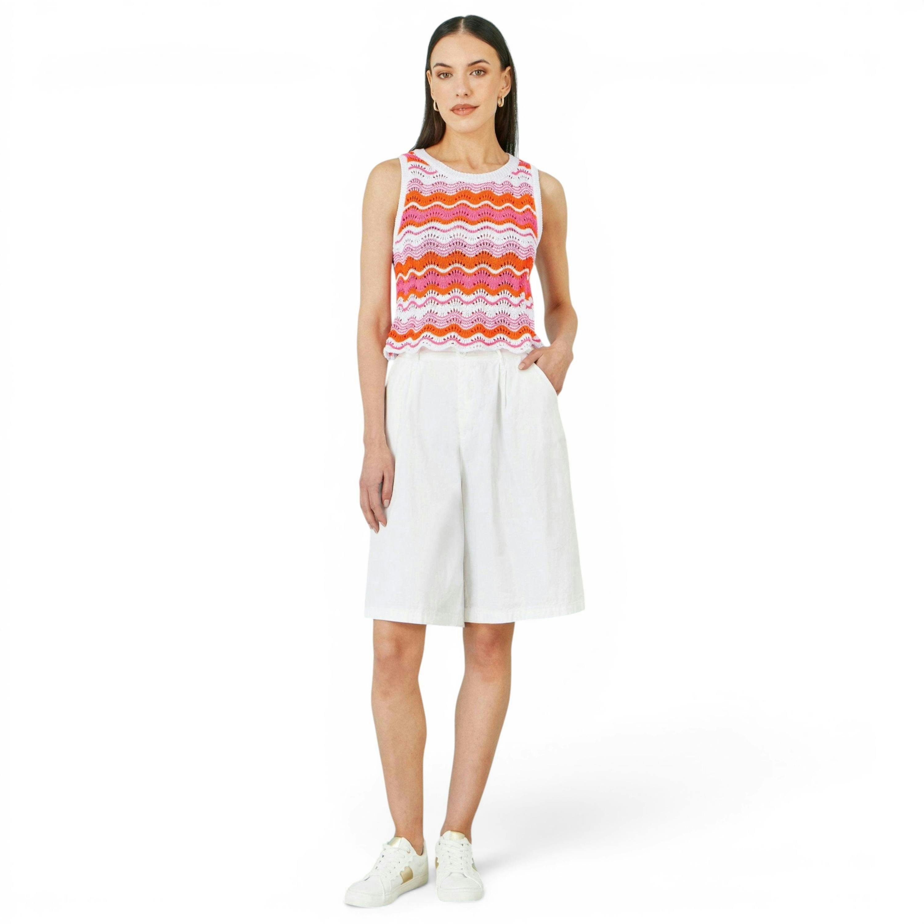 Yumi Orange Stripe Crochet Stripe Vest Top , view 3 of 5