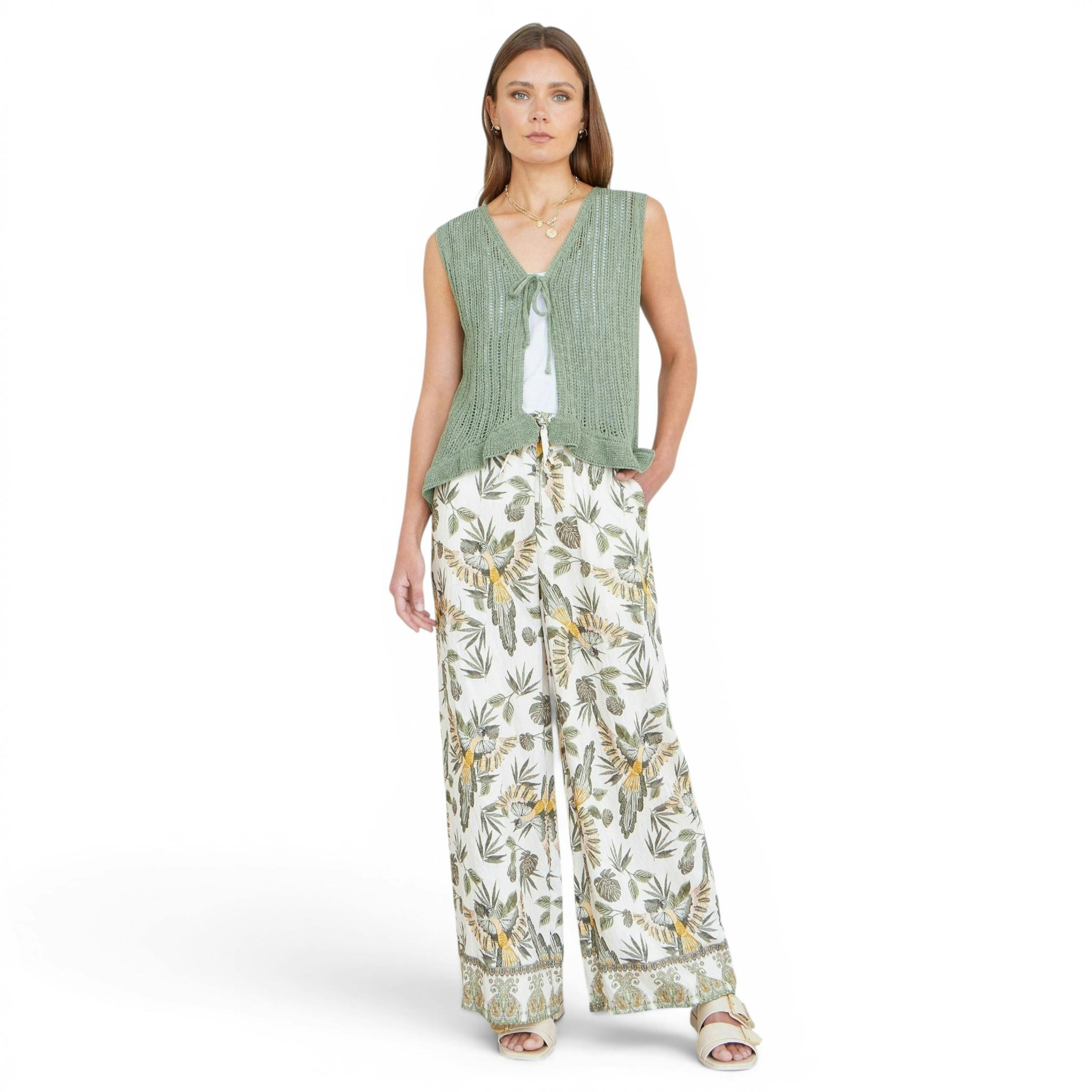 Yumi Green Knitted Cotton Tie Waistcoat Top , view 3 of 6