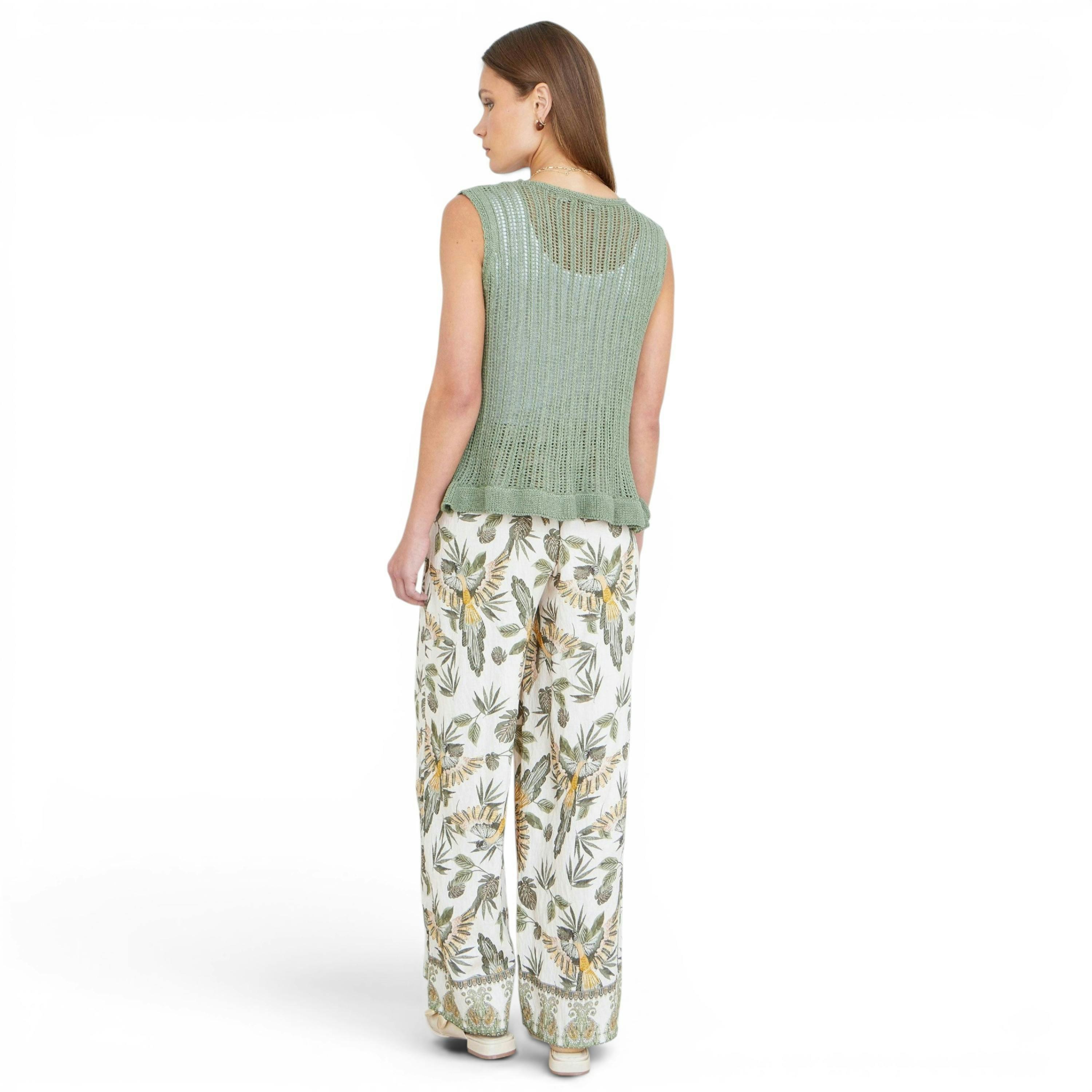 Yumi Green Knitted Cotton Tie Waistcoat Top , view 4 of 6