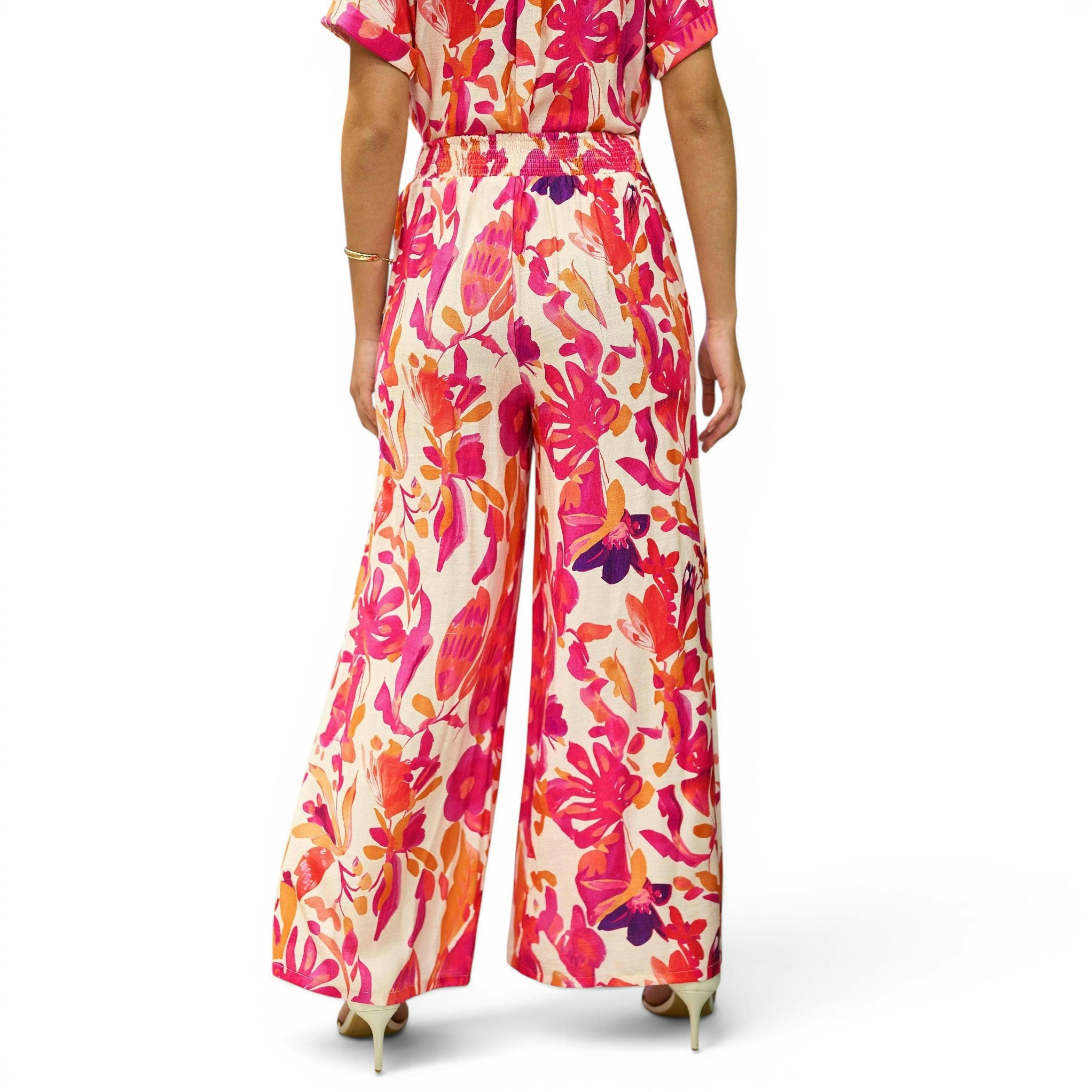 Yumi Pink Abstract Floral Wide Leg Trousers , view 3 of 5
