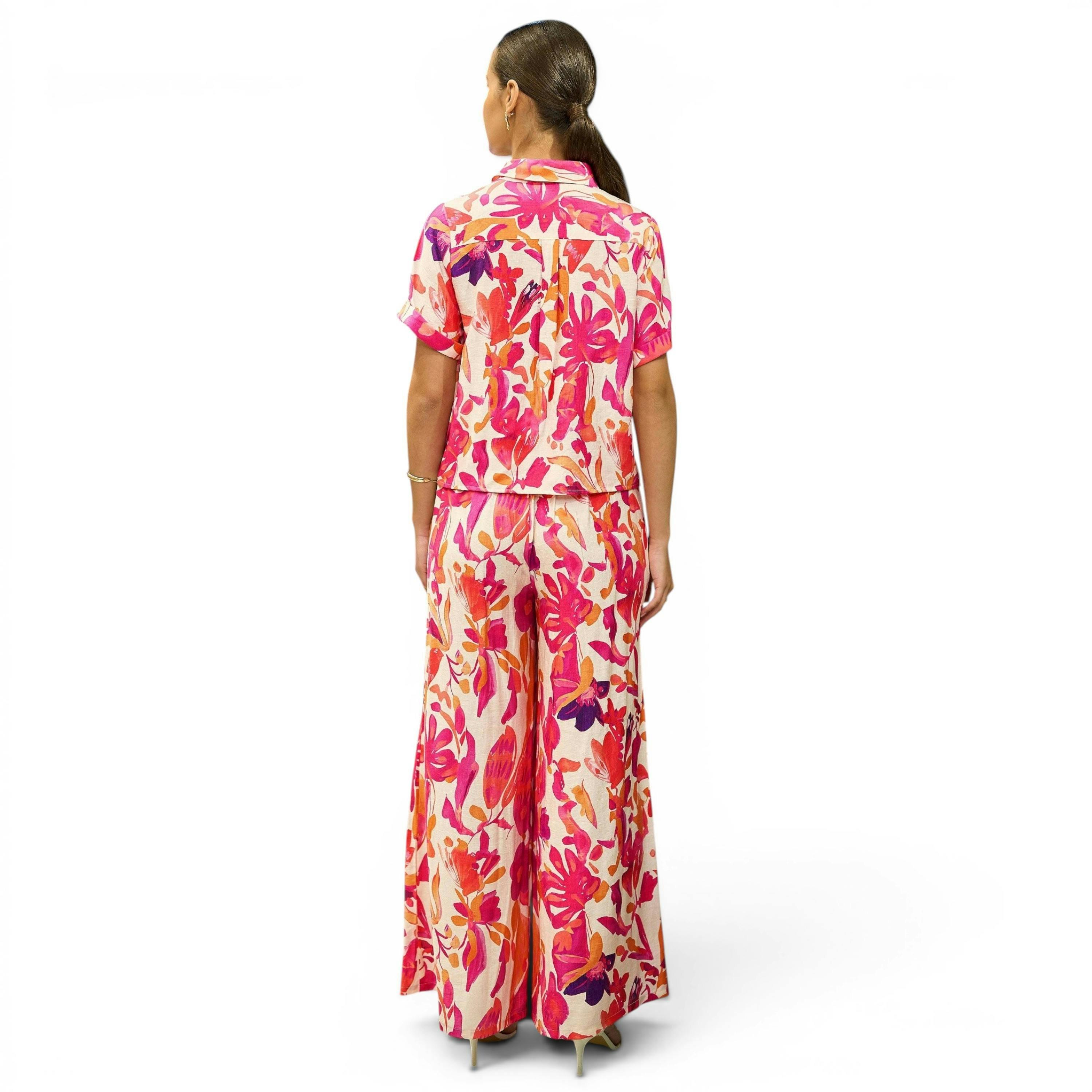 Yumi Pink Abstract Floral Wide Leg Trousers , view 4 of 5