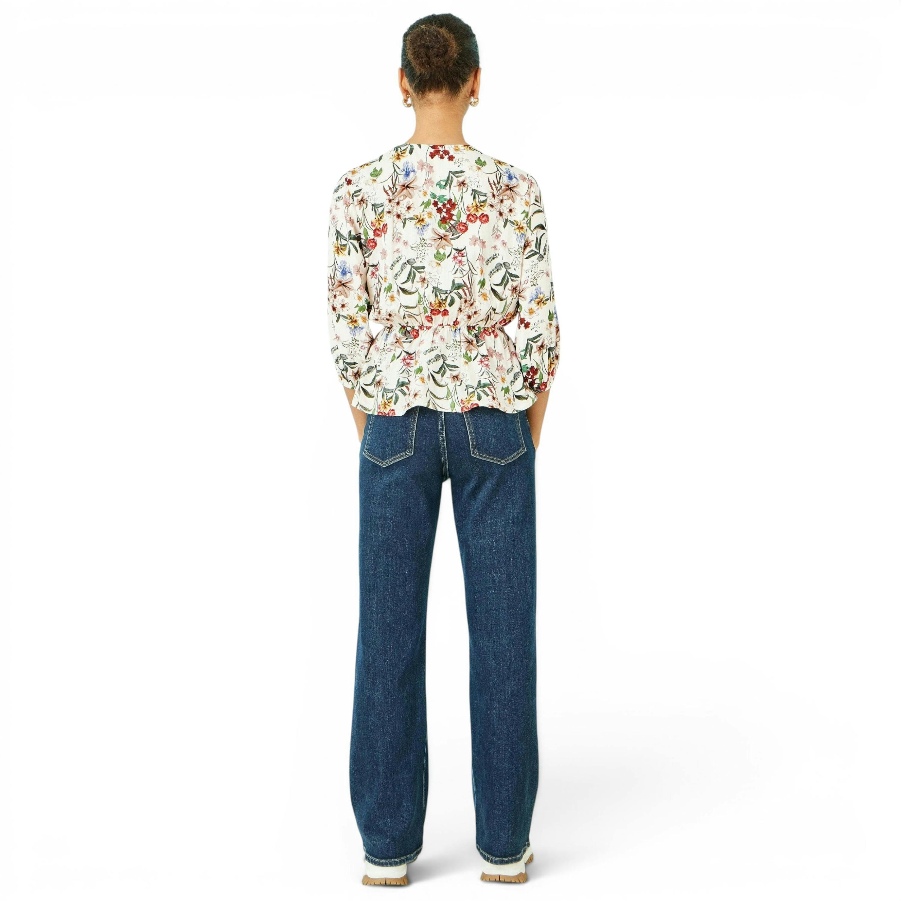 Yumi Ivory Viscose Botanical Print Wrap Top , view 3 of 4