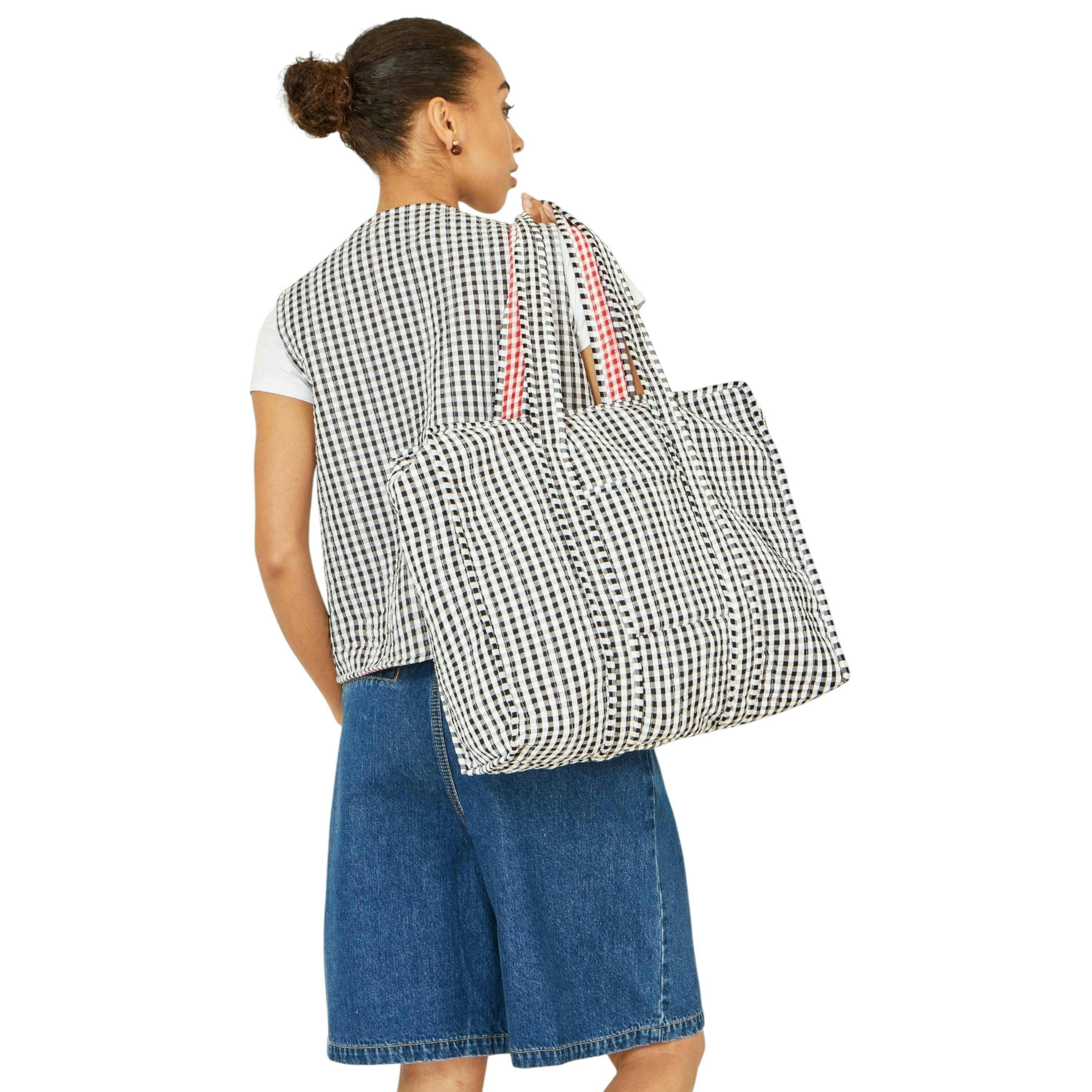 Yumi Black Gingham Quilted Shopper Bag , view 3 of 6