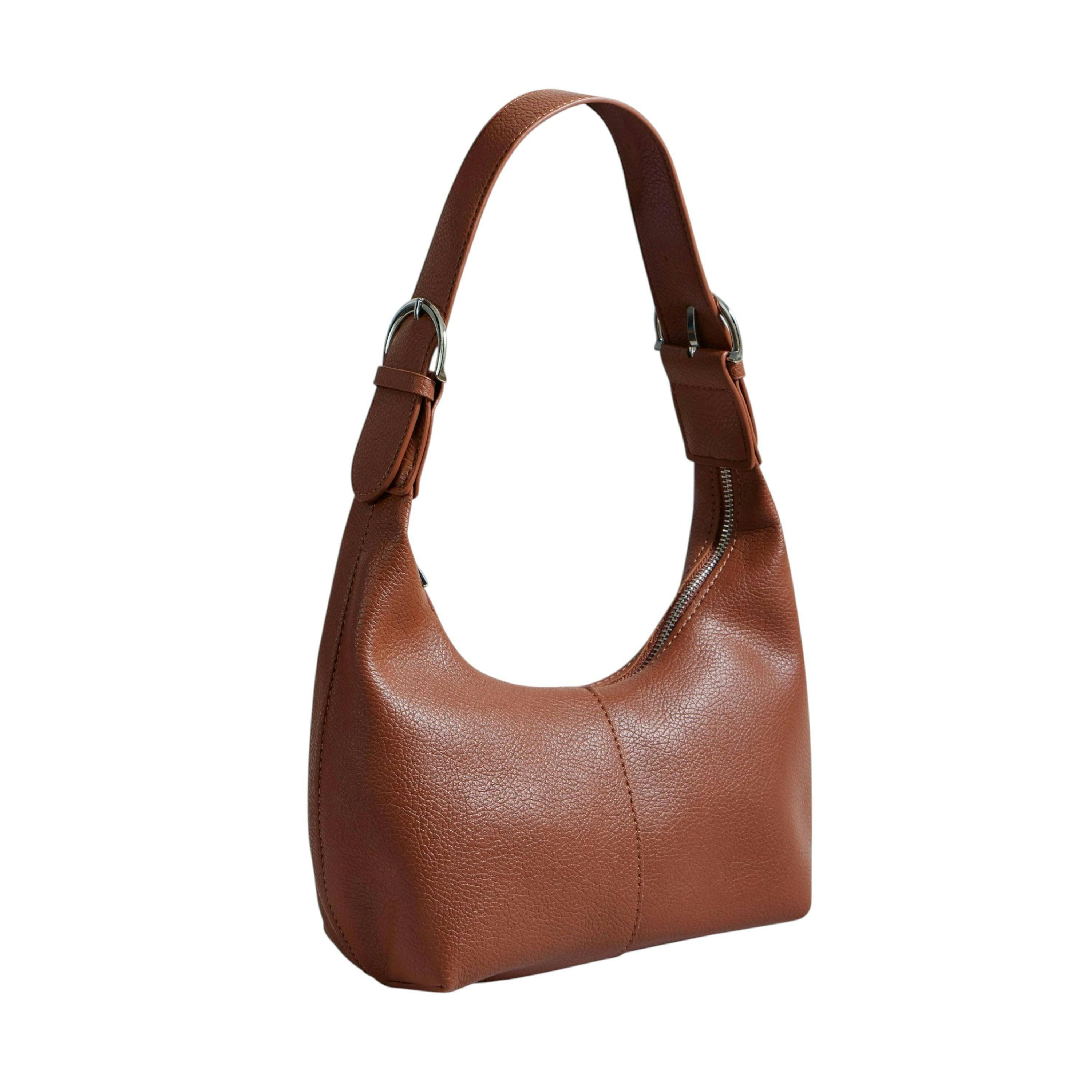 Yumi Brown Shoulder Scoop Bag With Buckle , view 1 of 4