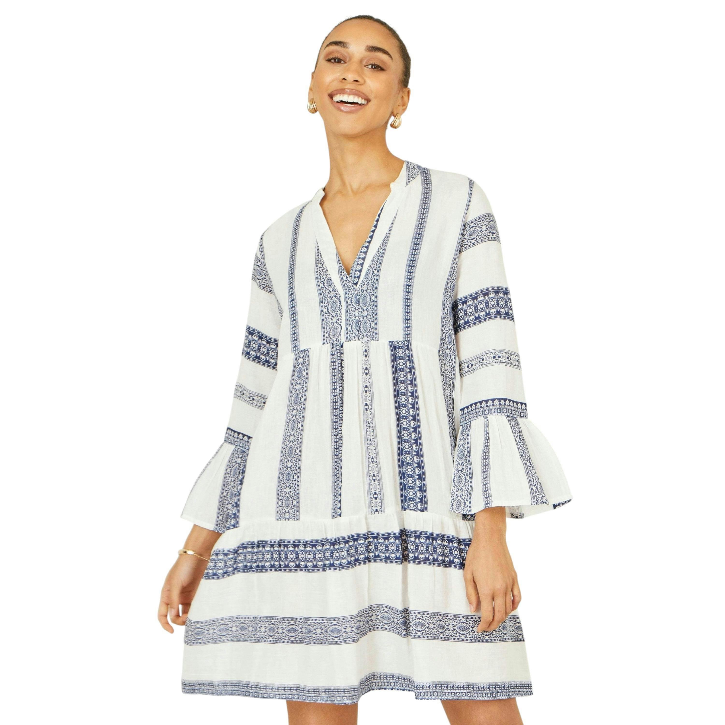 Yumi White Cotton Stripe Tunic , view 1 of 6