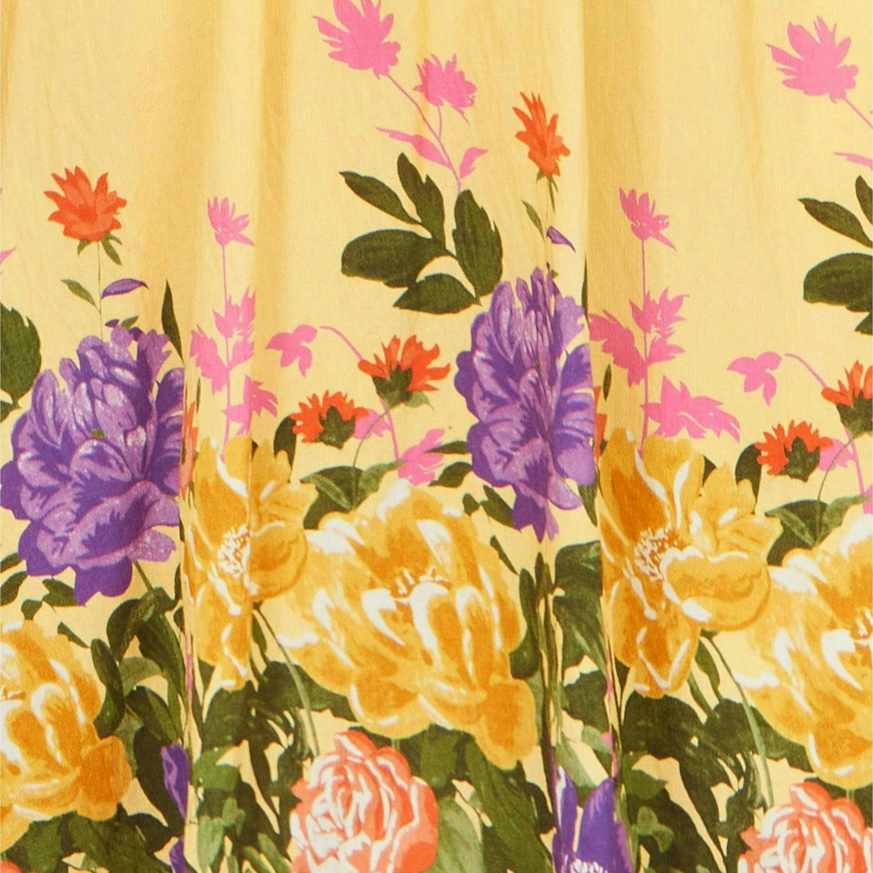 Yumi Butter Yellow Floral Mirror Print Viscose Midi Dress , view 6 of 6