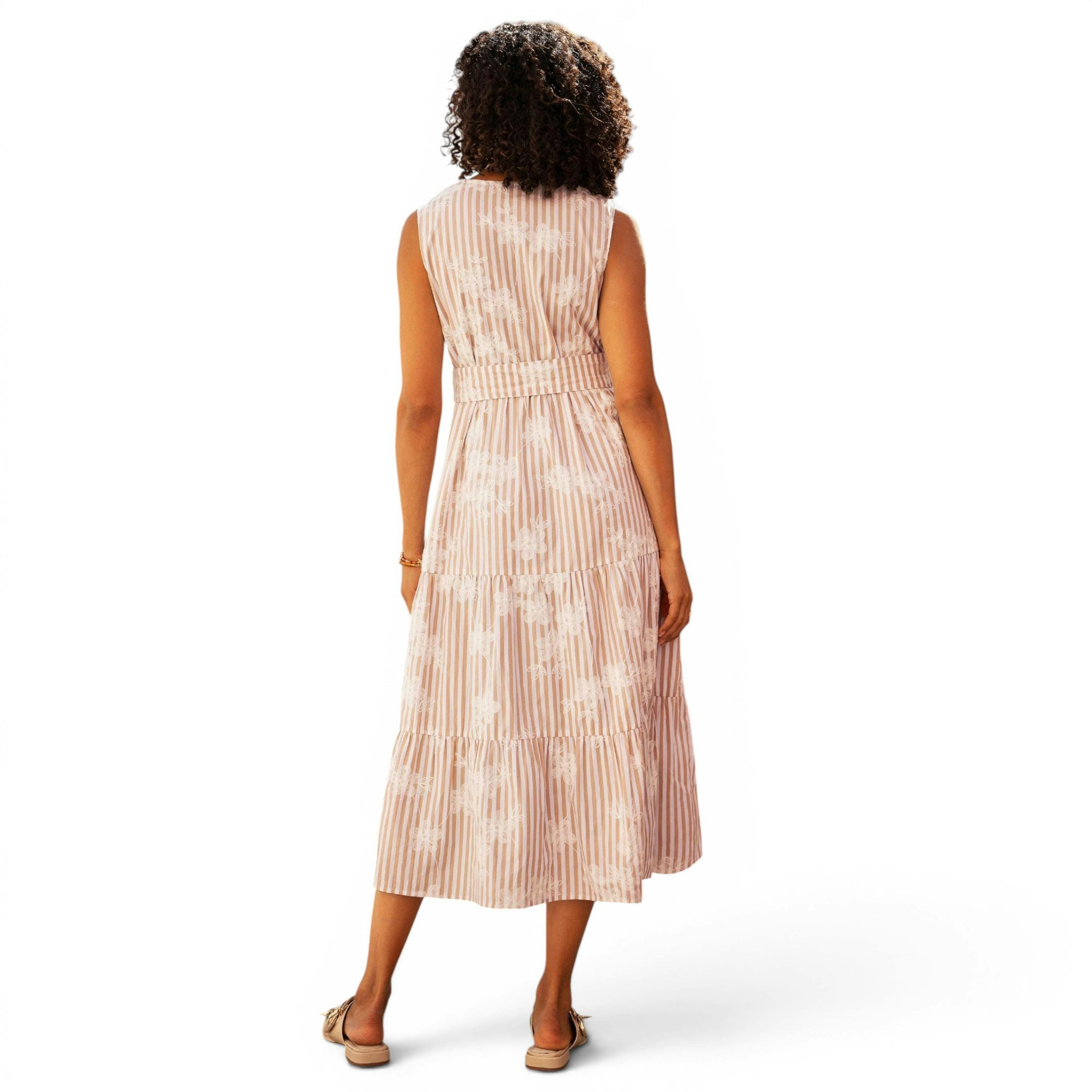 Yumi Brown Stripe With Embroidered Flower Cotton Dress , view 6 of 6