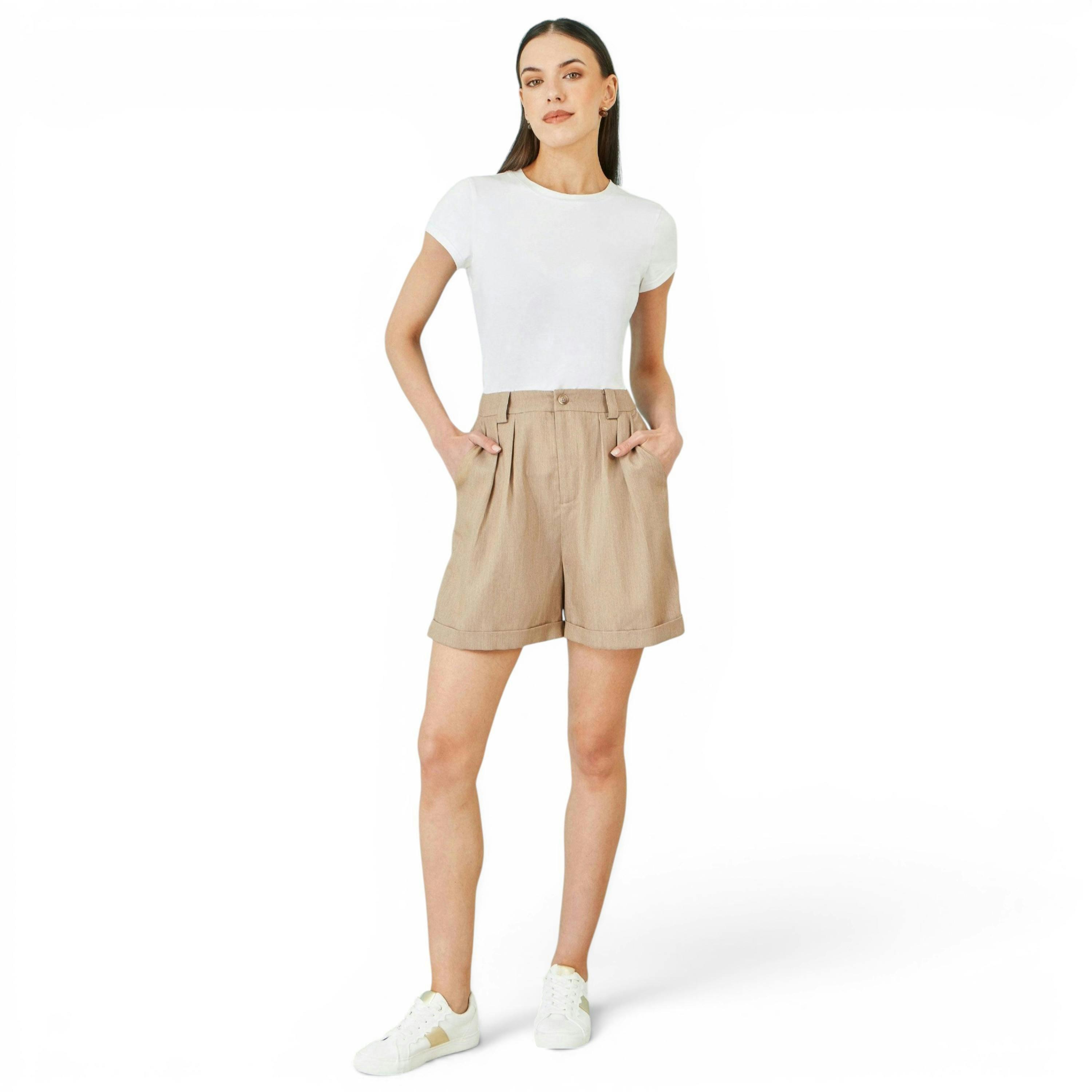 Yumi Brown Pleat Front Shorts , view 1 of 4