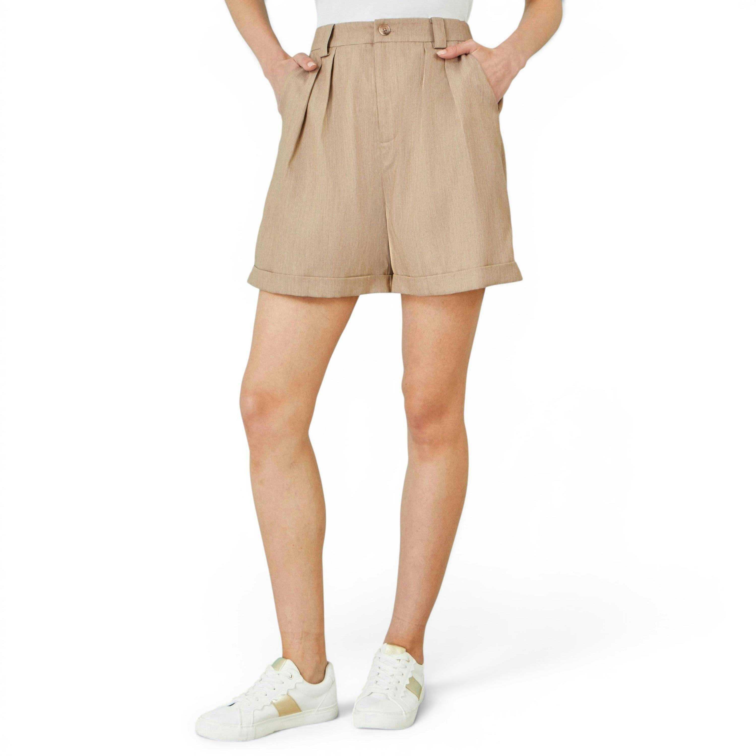 Yumi Brown Pleat Front Shorts , view 2 of 4