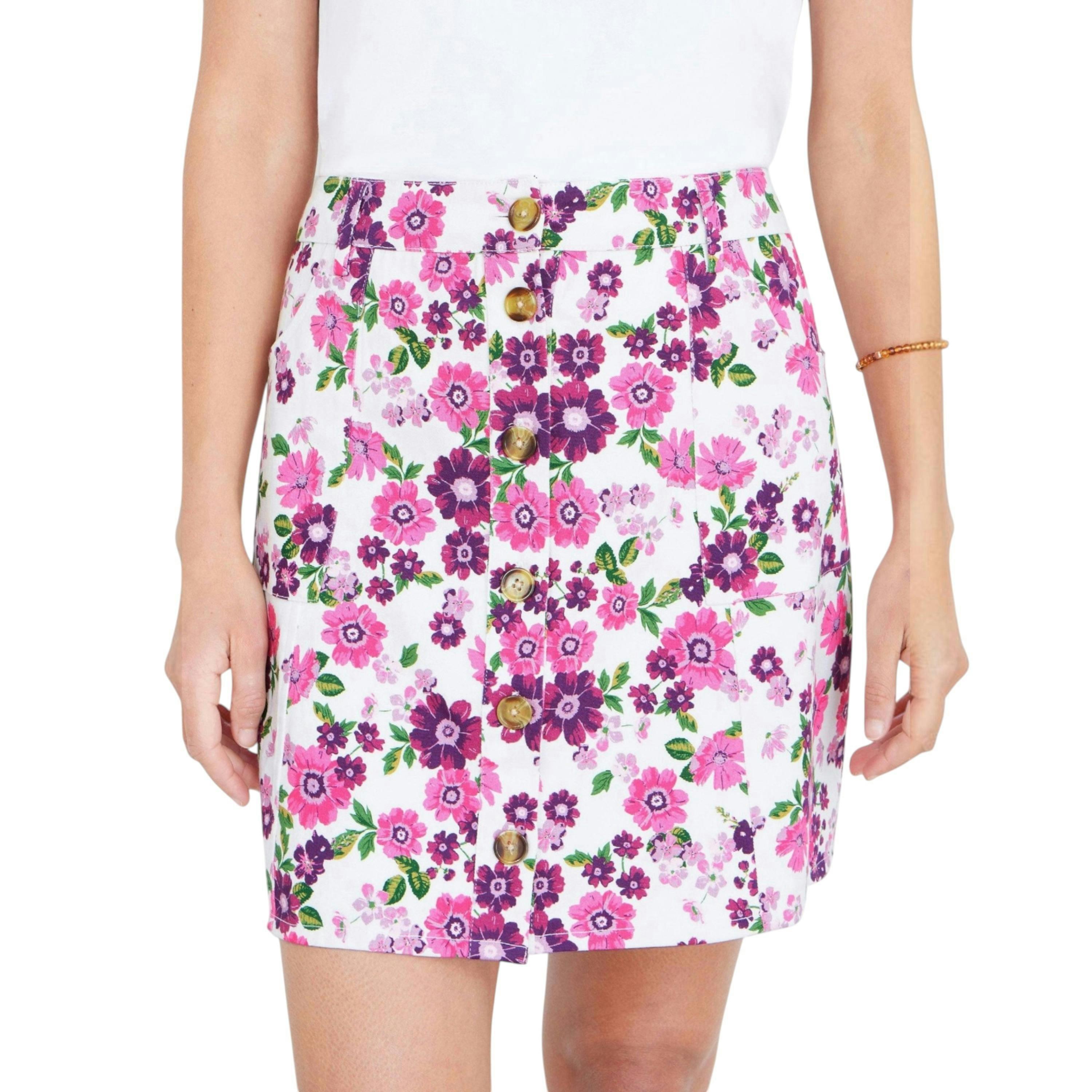 Yumi Pink Retro Floral Cotton Stretch Mini Skirt , view 3 of 6