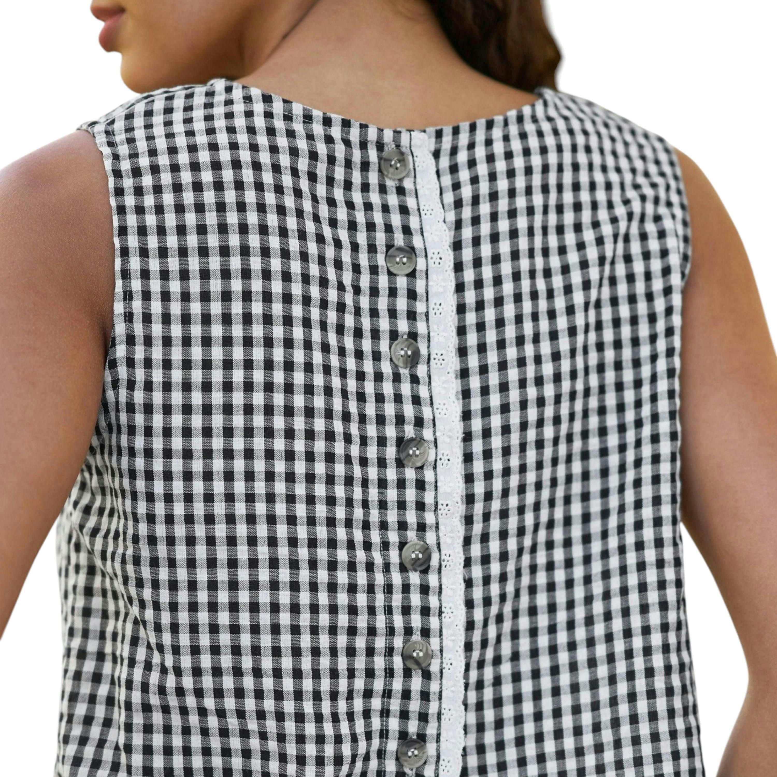 Yumi Black Gingham Cotton Top With Lace Trims , view 5 of 6
