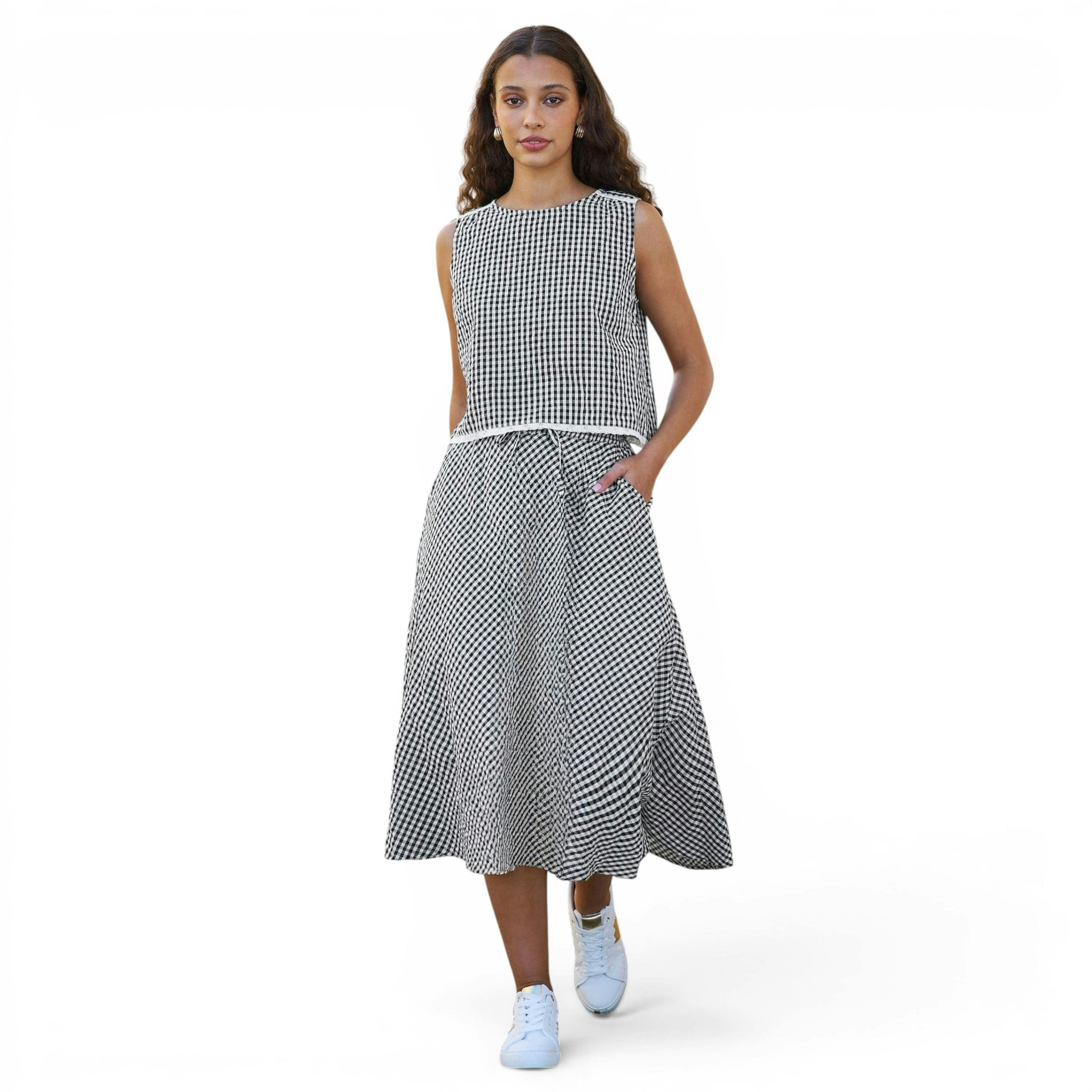 Yumi Black Gingham Cotton Top With Lace Trims , view 6 of 6