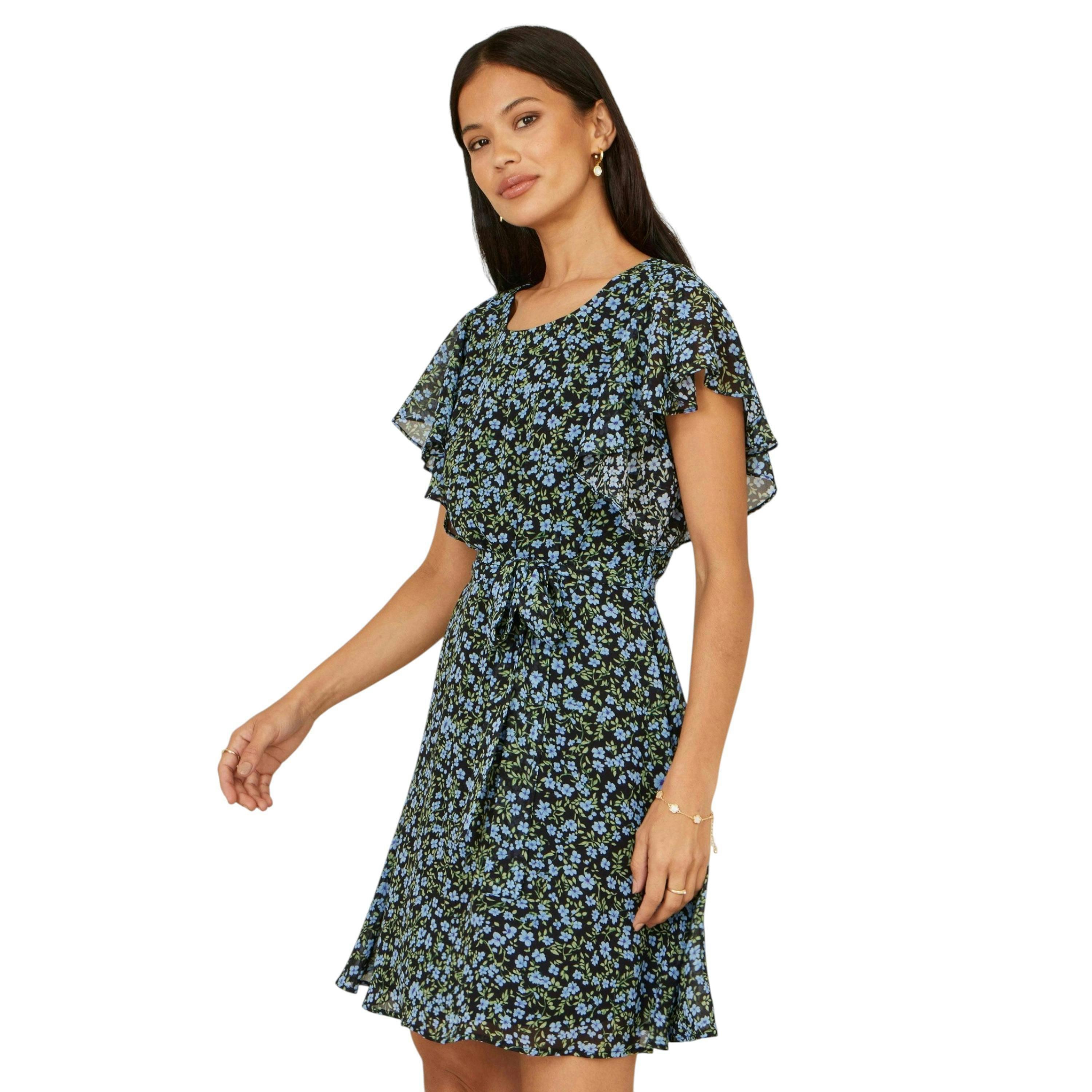Yumi Blue Ditsy Print Floral Skater Dress , view 1 of 6