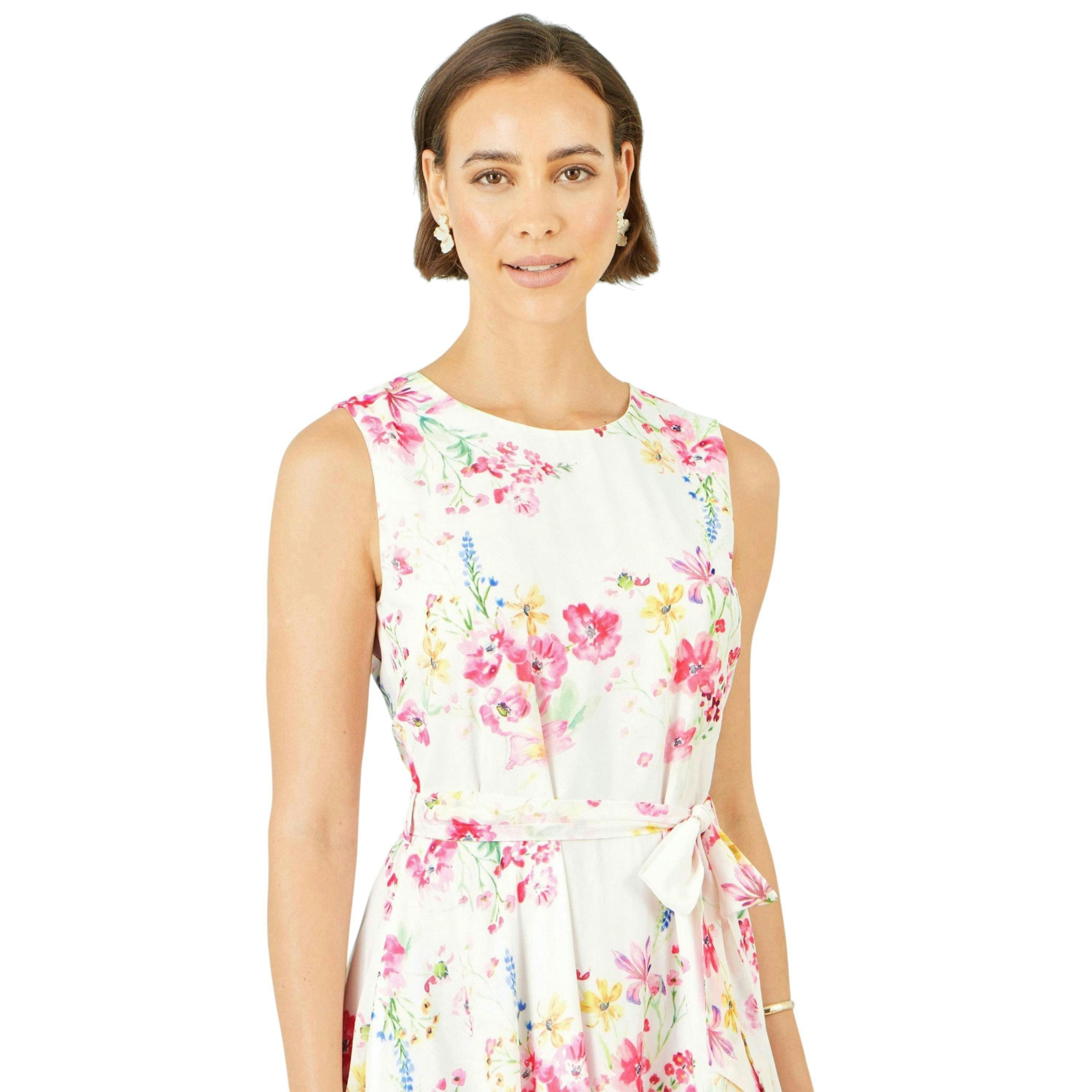 Yumi White Delicate Floral Midi Skater Dress , view 2 of 6