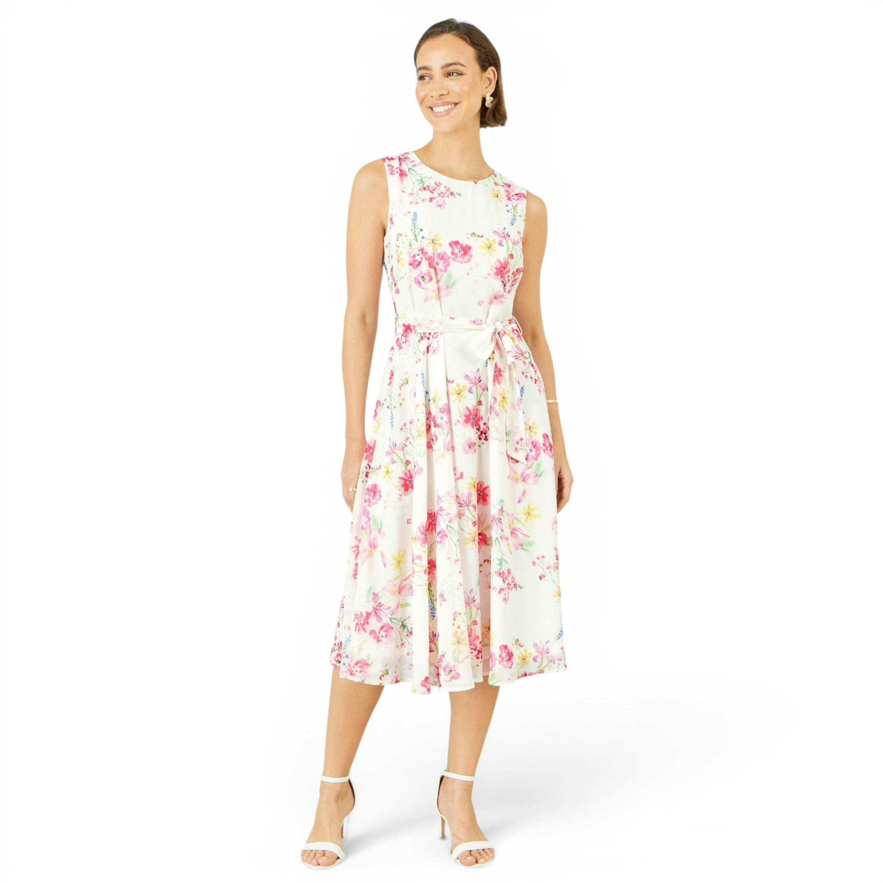 Yumi White Delicate Floral Midi Skater Dress , view 3 of 6