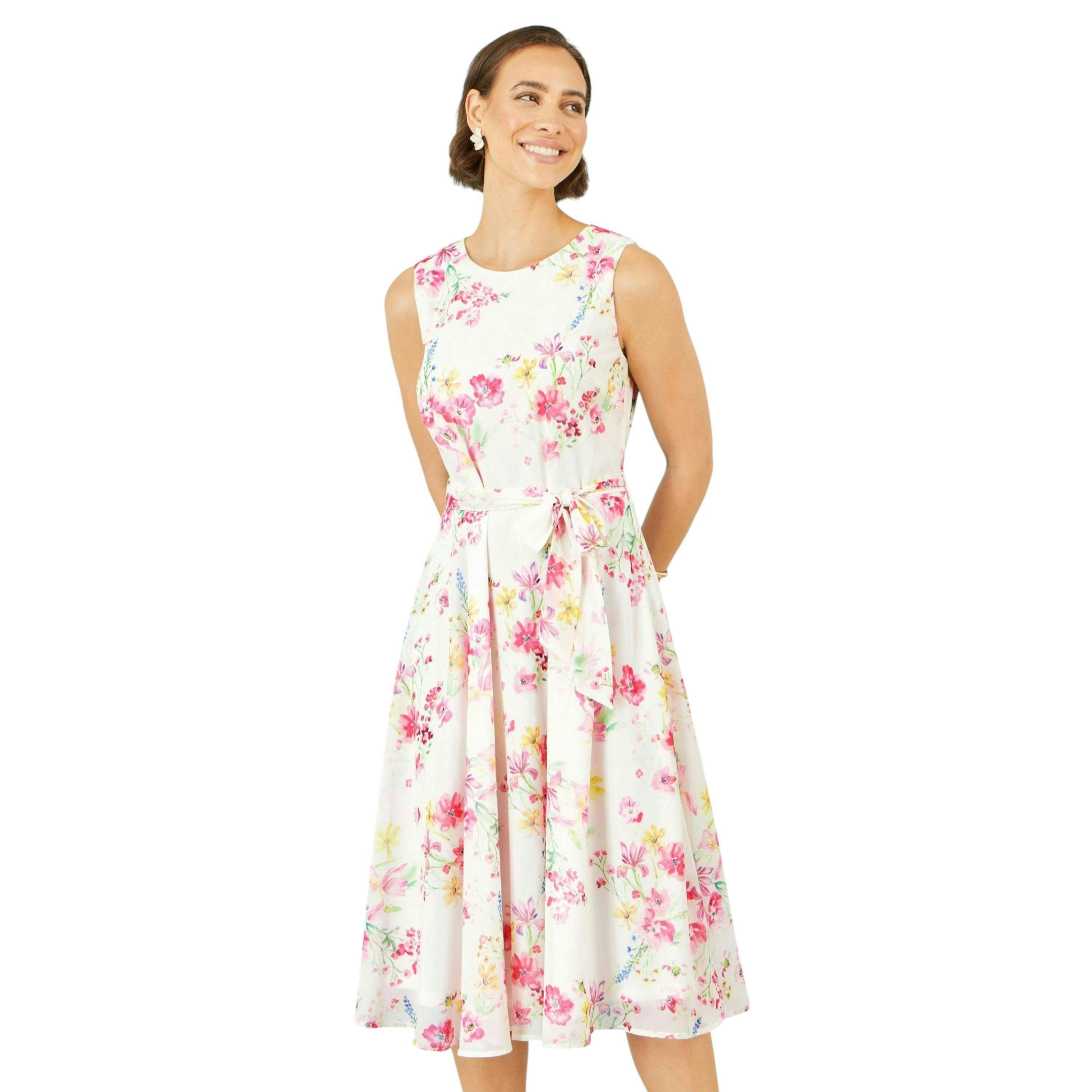 Yumi White Delicate Floral Midi Skater Dress , view 4 of 6