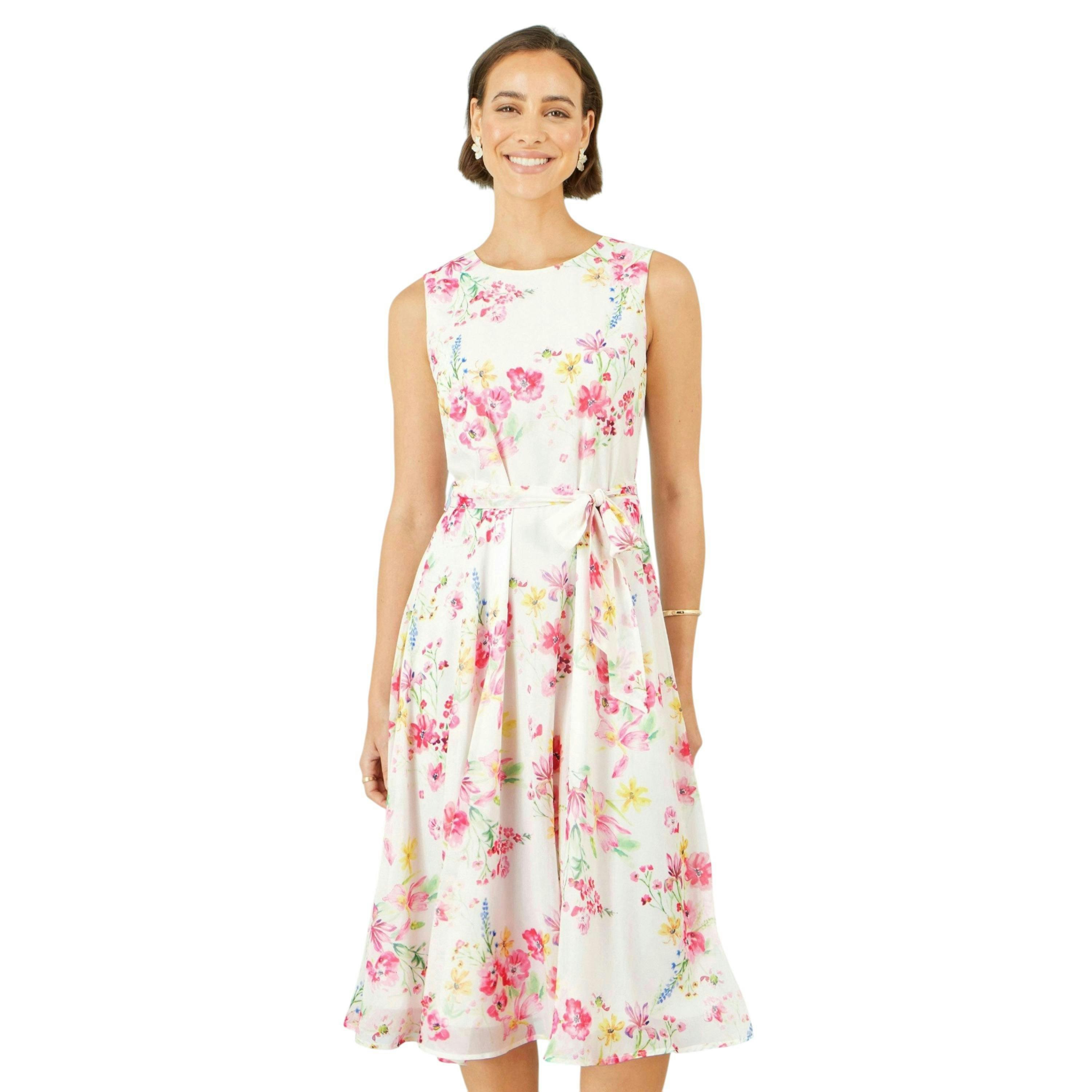 Yumi White Delicate Floral Midi Skater Dress , view 6 of 6