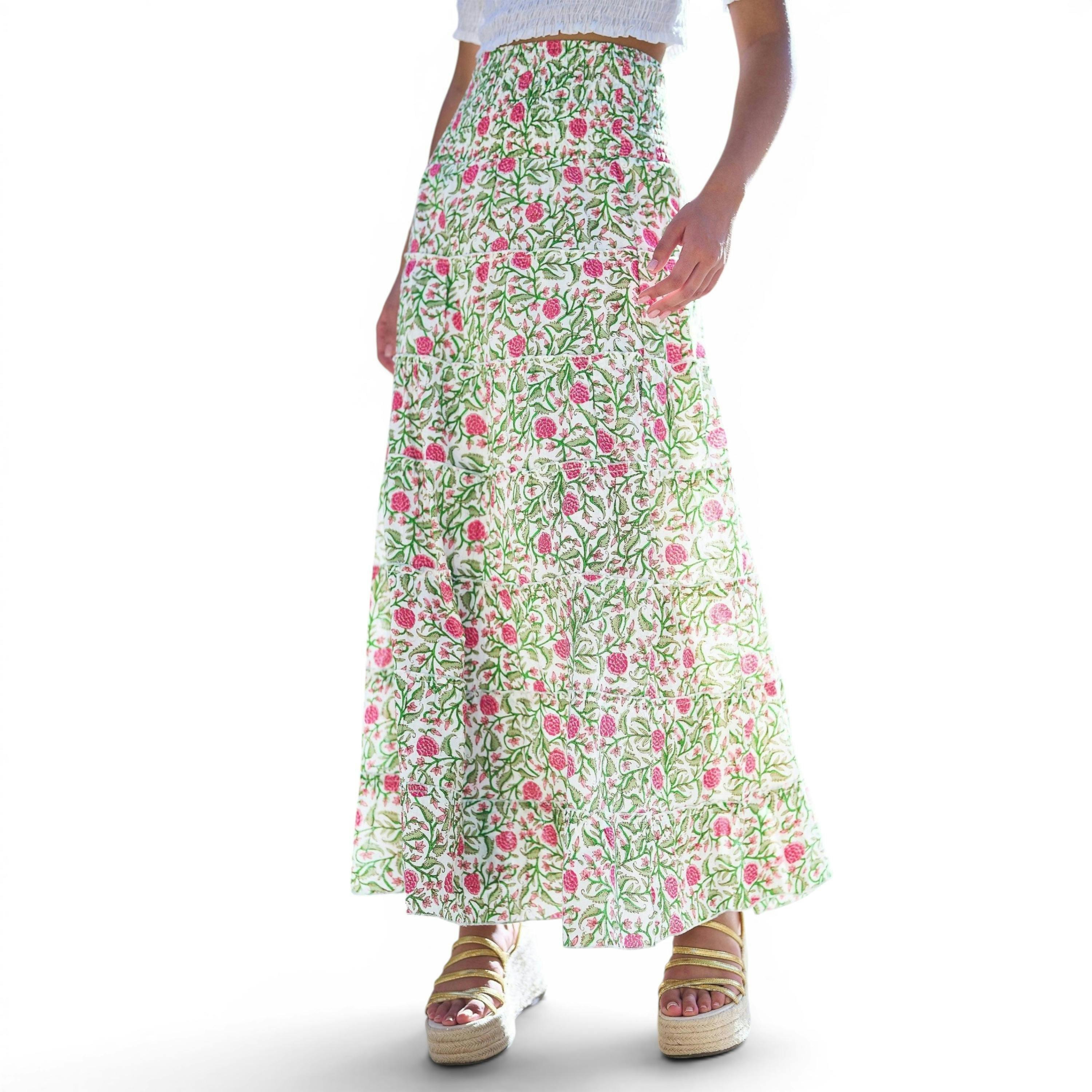 Yumi White Boho Print Cotton Floral Maxi Skirt , view 4 of 6