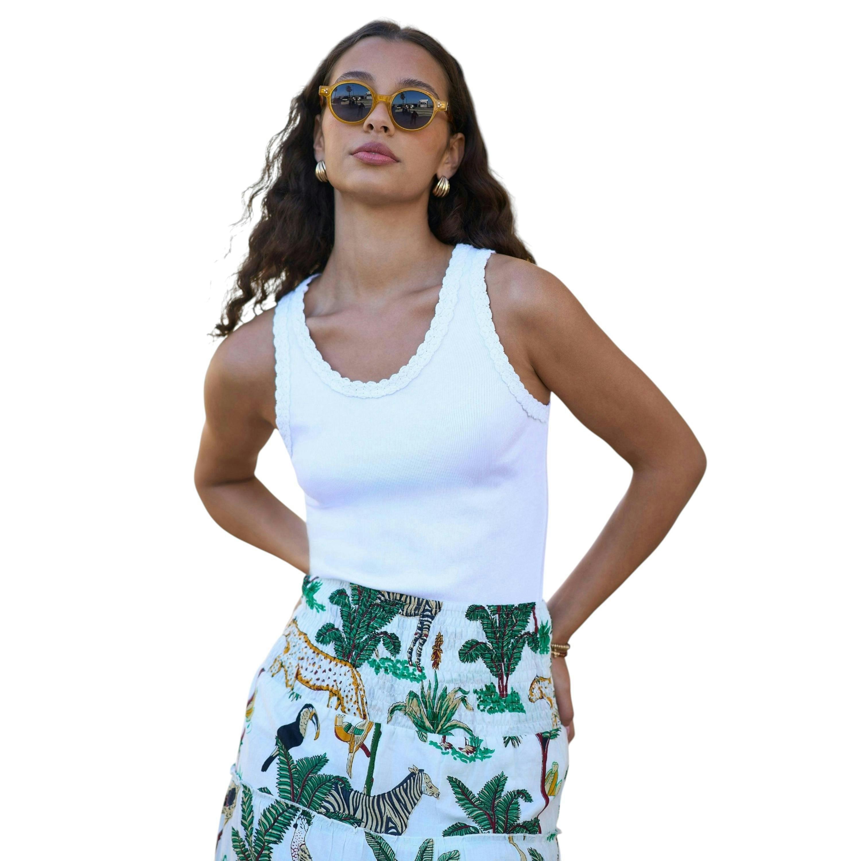 Yumi White Crochet Trim Cotton Stretch Vest Top , view 4 of 6