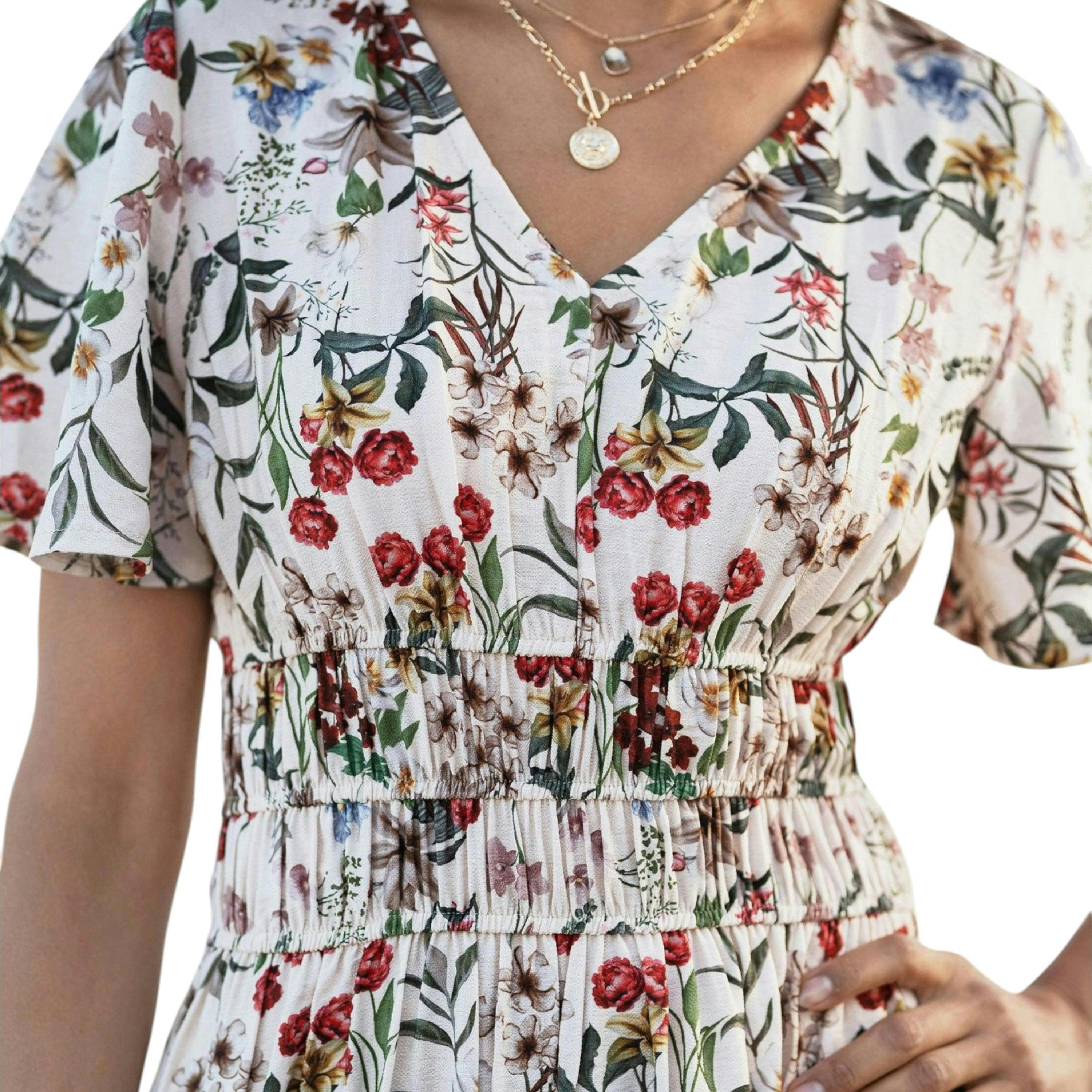 Yumi Ivory Botanical Print Viscose Midi Dress , view 3 of 6